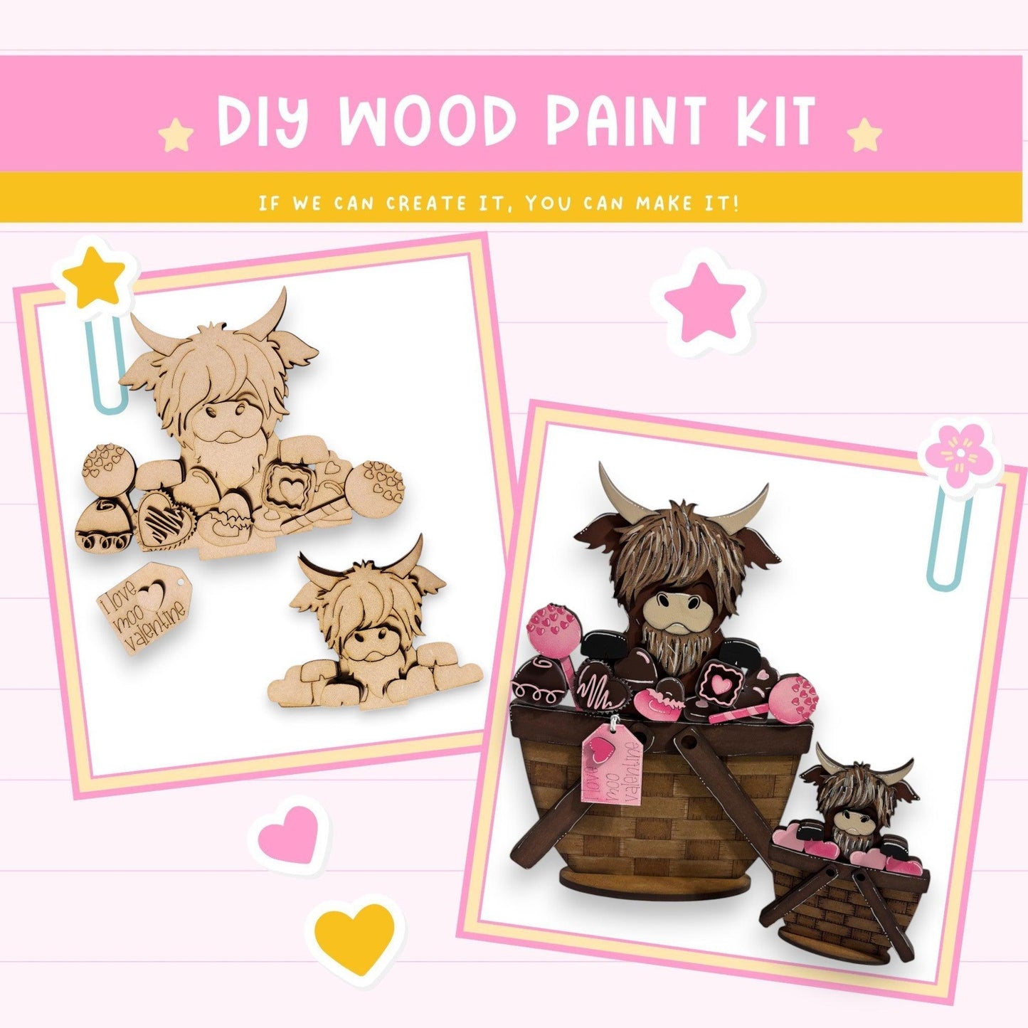 a picture of a wooden craft kit with a picture of an animal in a basket