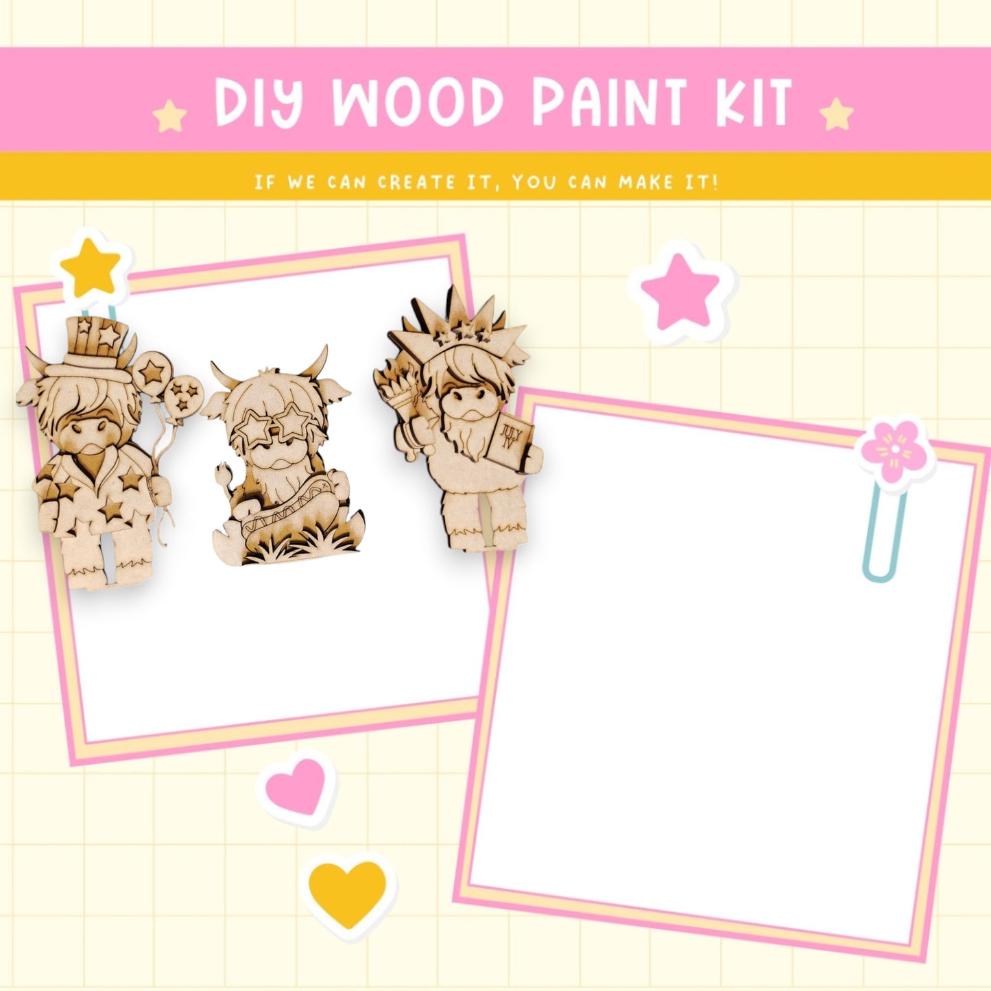 a picture of a wooden craft kit with a picture of a couple of animals