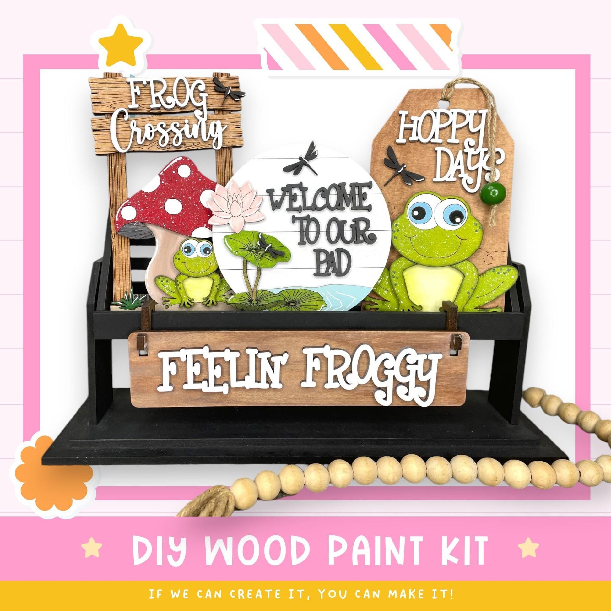 a picture of a wooden sign with a frog on it
