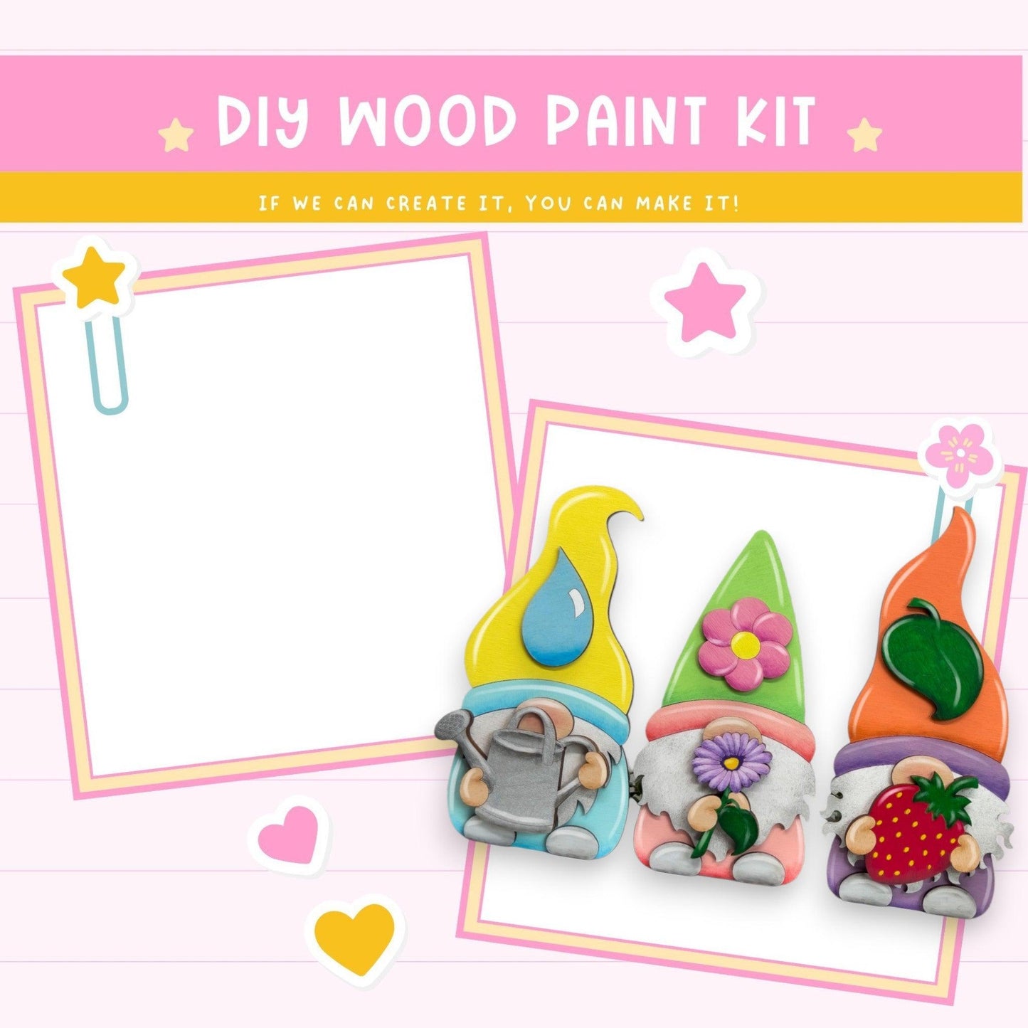 a card with a picture of a gnome, a cat, and a gnome