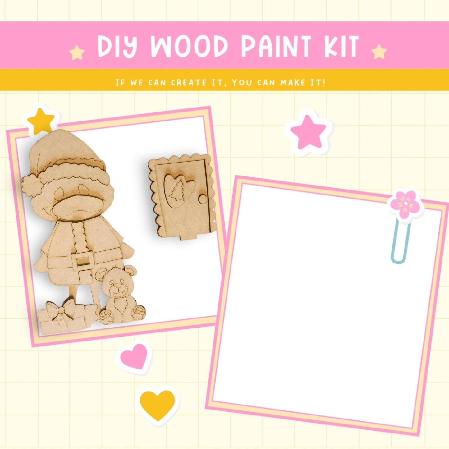 a wooden craft kit with a picture of a girl and a bear