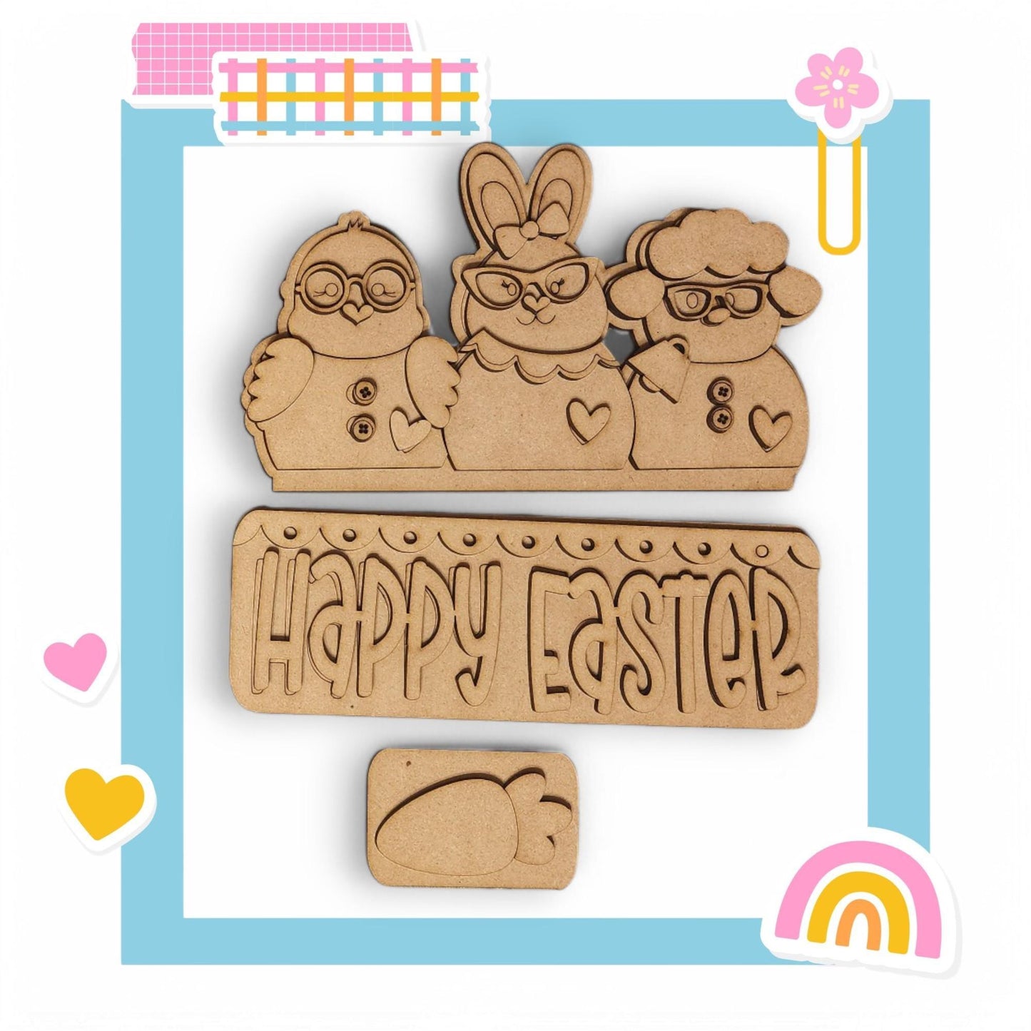 a couple of wooden magnets sitting on top of a table