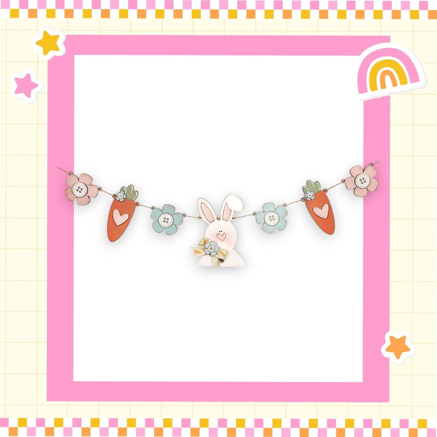 a picture frame with a bunny and carrots on it