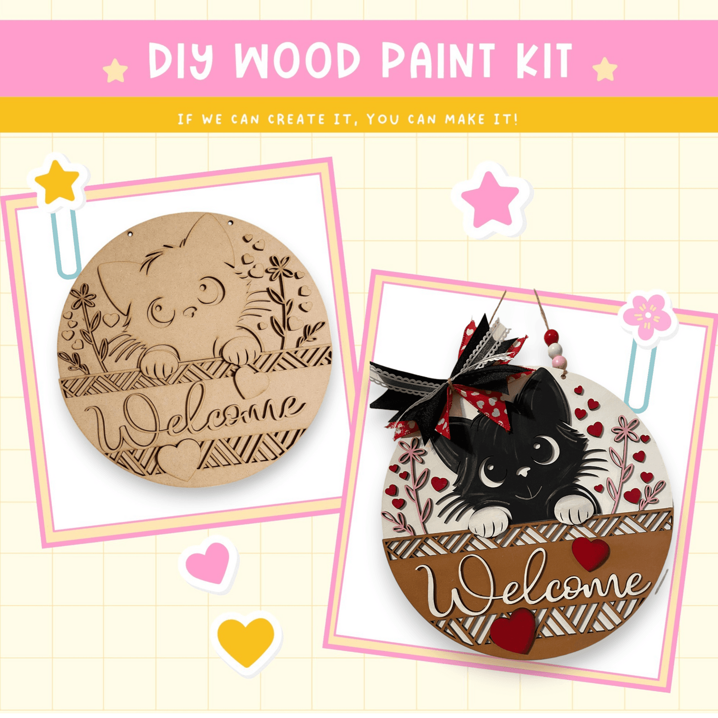 a picture of a wooden paint kit and a picture of a cat
