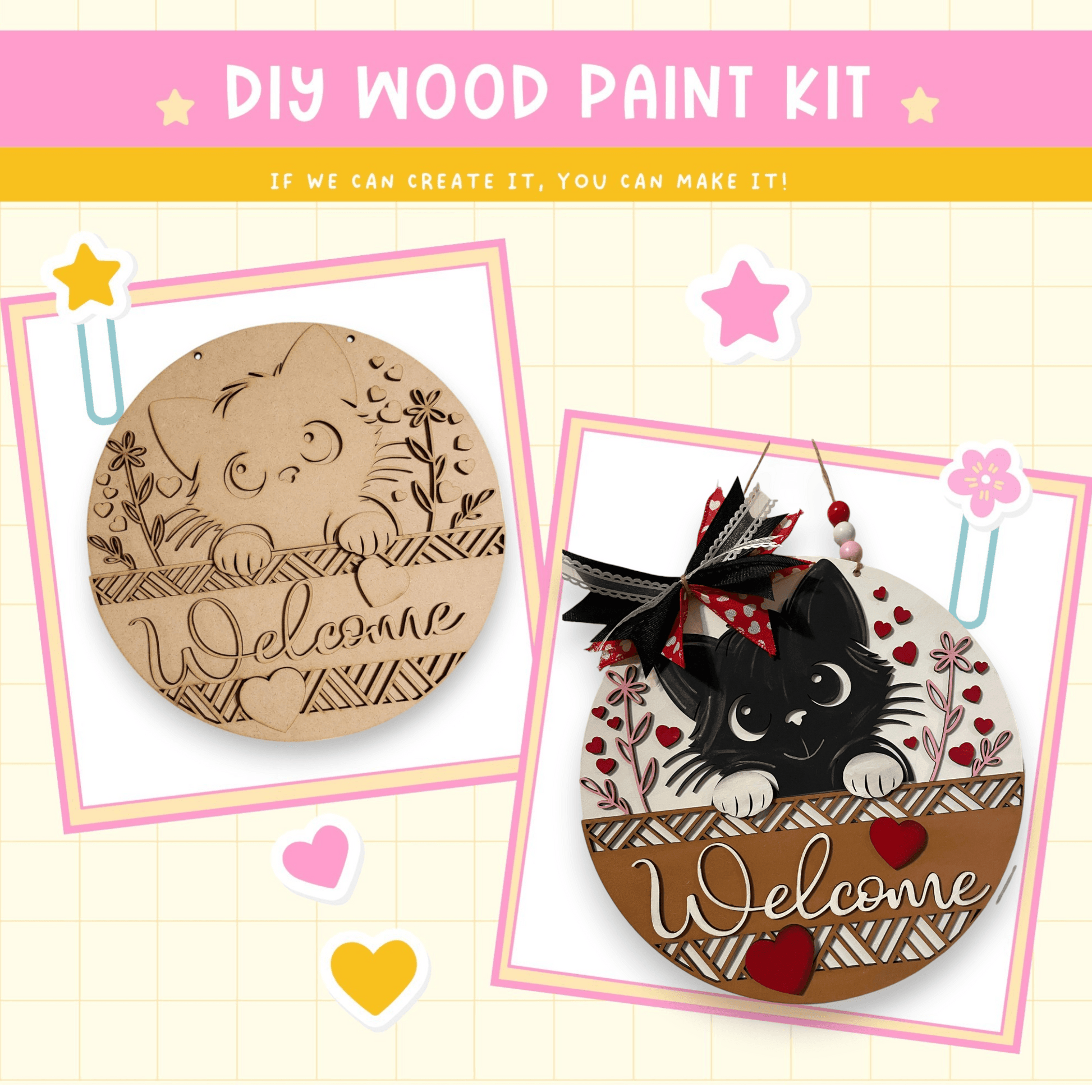 a picture of a wooden paint kit and a picture of a cat