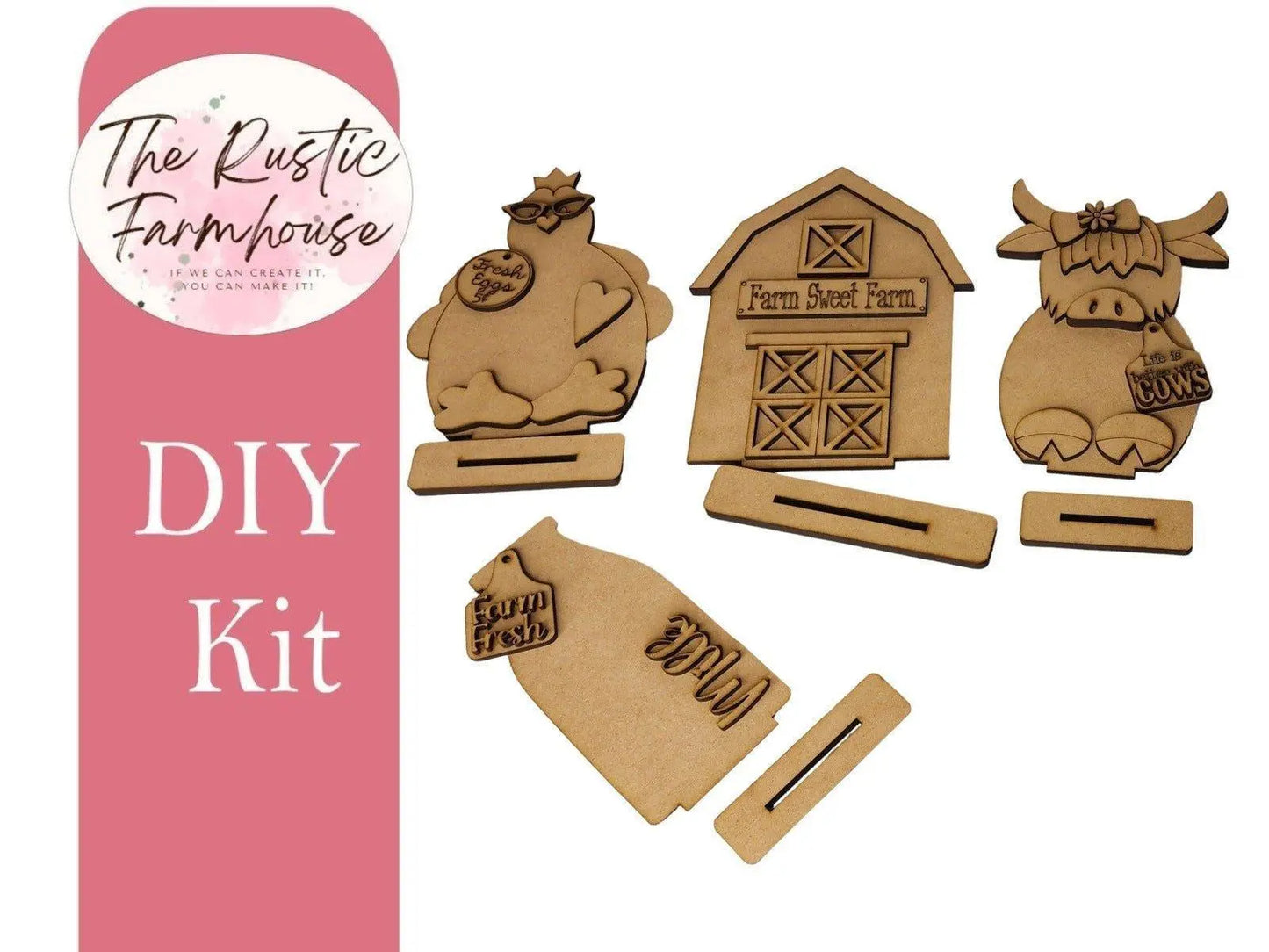 Farm Sweet Farm Shelf Sitter, Unfinished DIY Wood Kit, Blanks to Decorate Home Decor, DIY Tabletop Decor - RusticFarmhouseDecor
