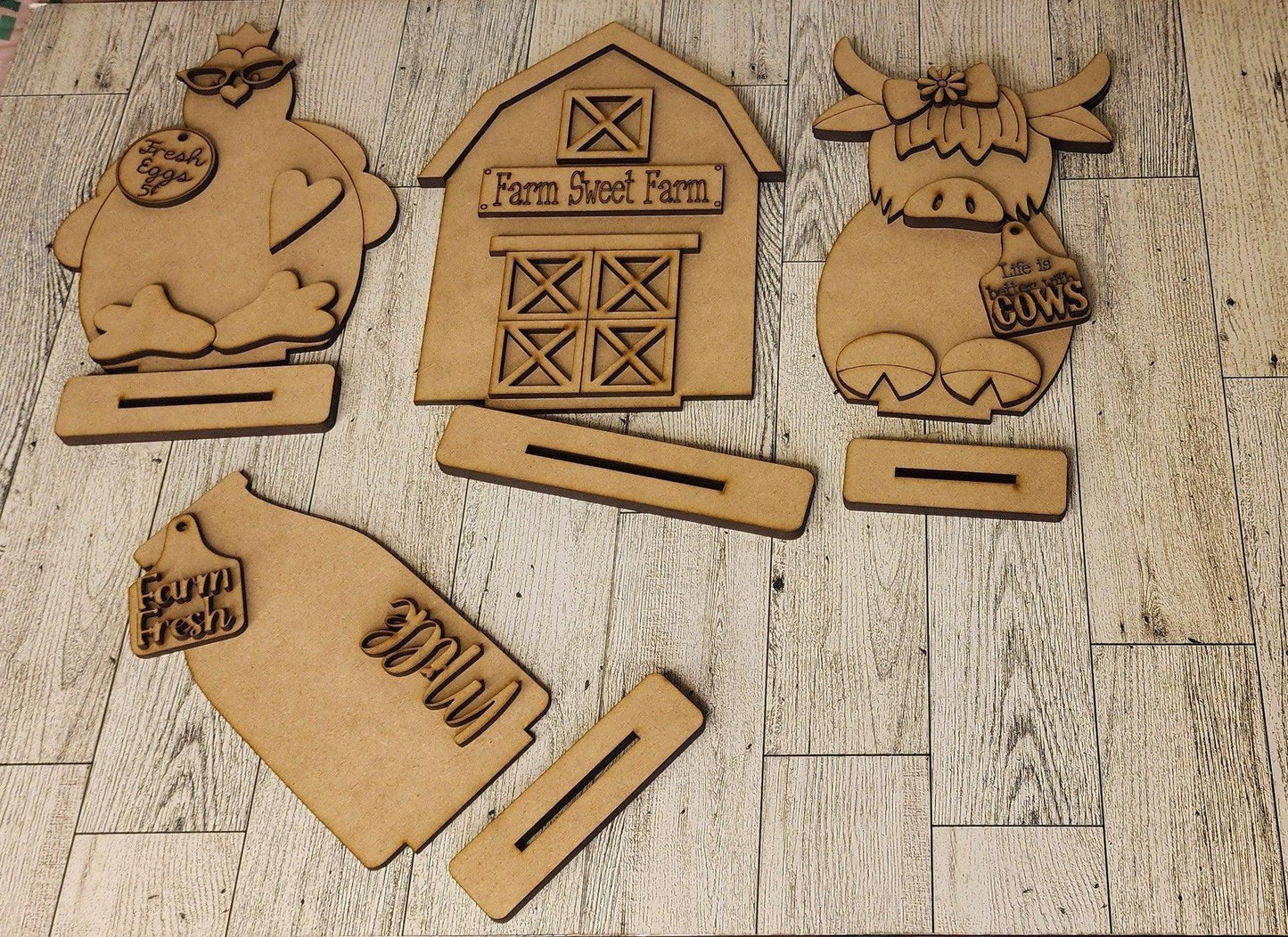 Farm Sweet Farm Shelf Sitter, Unfinished DIY Wood Kit, Blanks to Decorate Home Decor, DIY Tabletop Decor - RusticFarmhouseDecor