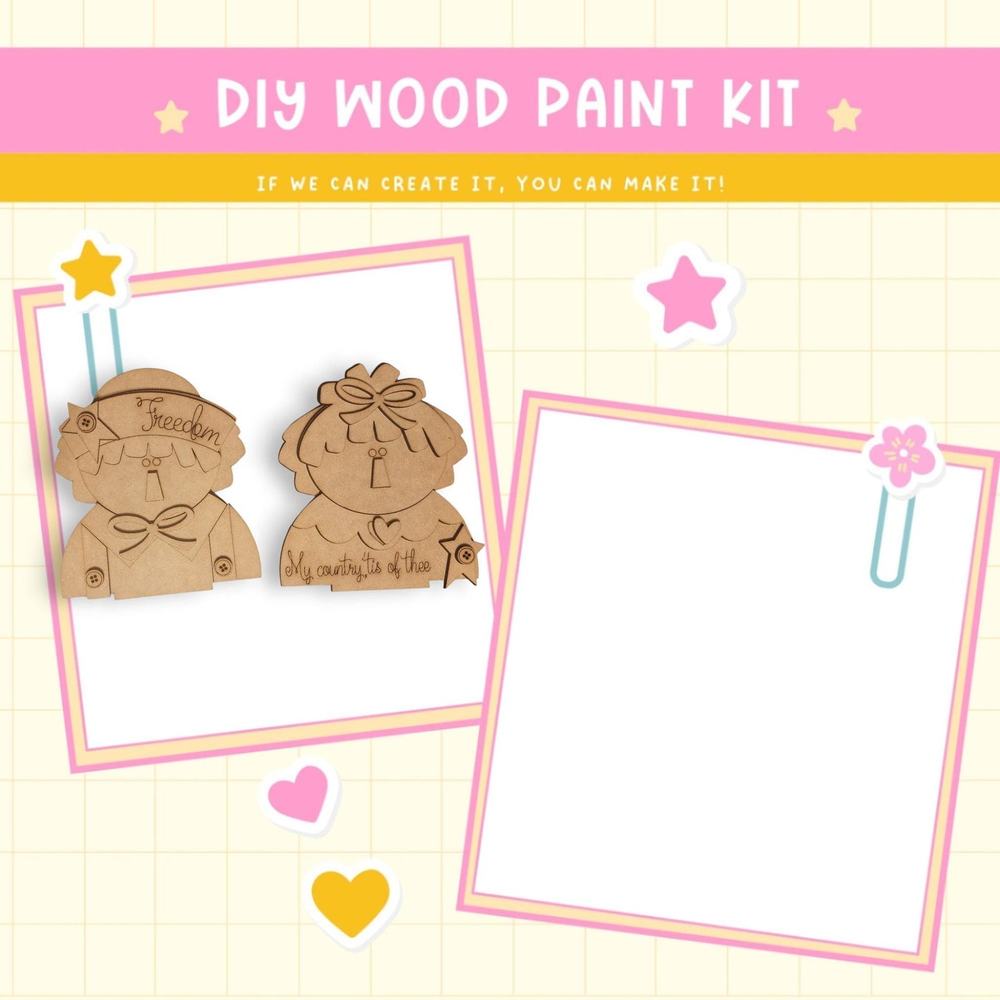 a picture of a wooden craft kit with a picture of a teddy bear