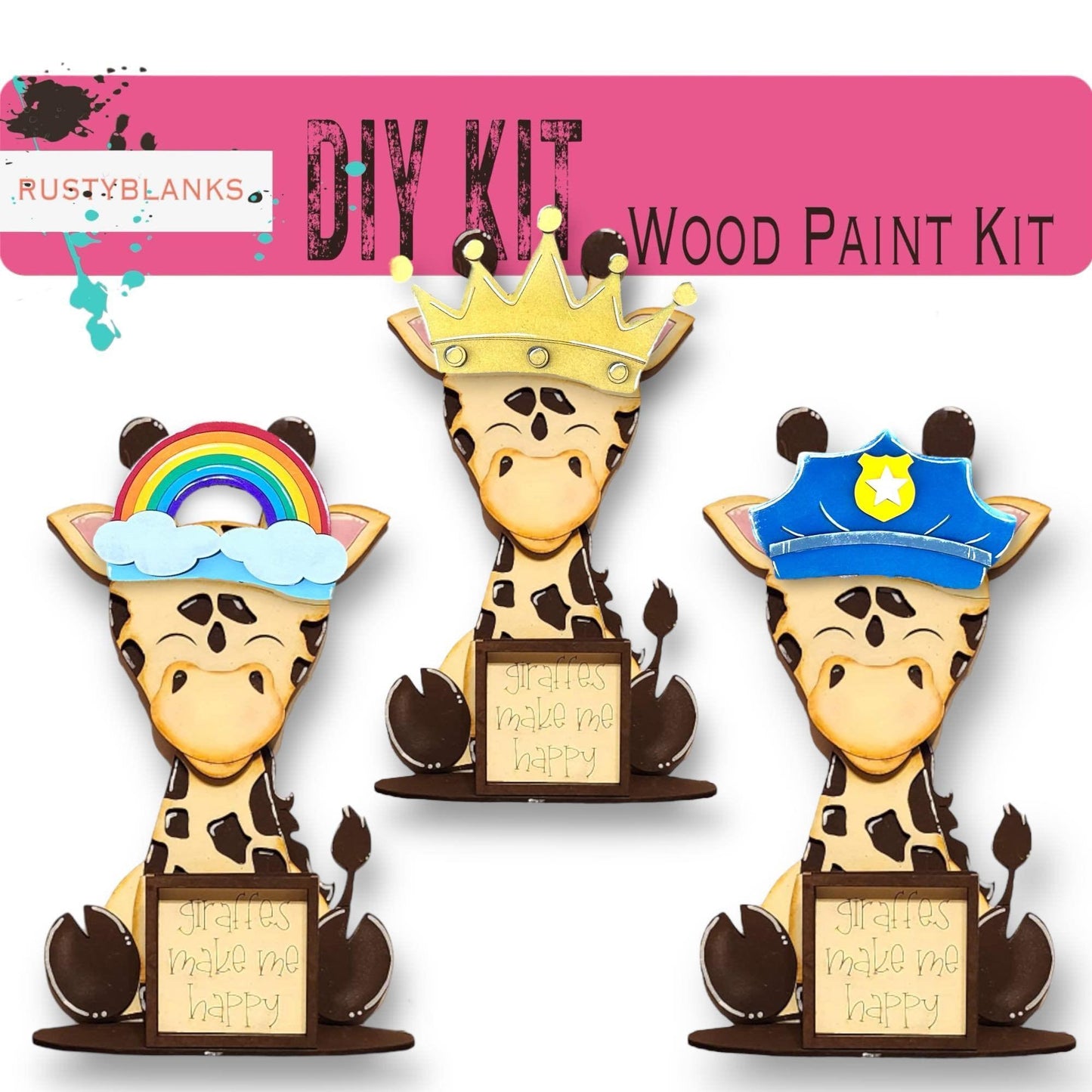 Giraffe Interchangeable Animal with 13 Interchangeable Seasonal Hats, Insert and tile holder, Season DIY Decor - RusticFarmhouseDecor