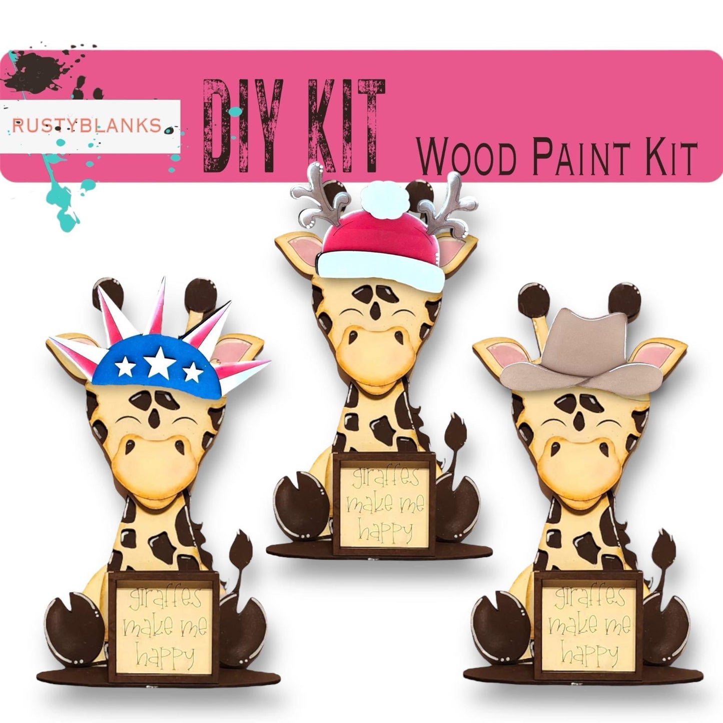 Giraffe Interchangeable Animal with 13 Interchangeable Seasonal Hats, Insert and tile holder, Season DIY Decor - RusticFarmhouseDecor