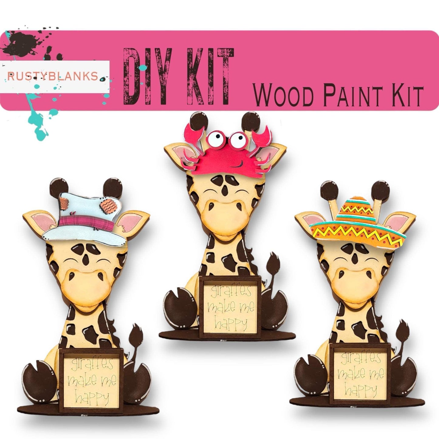Giraffe Interchangeable Animal with 13 Interchangeable Seasonal Hats, Insert and tile holder, Season DIY Decor - RusticFarmhouseDecor