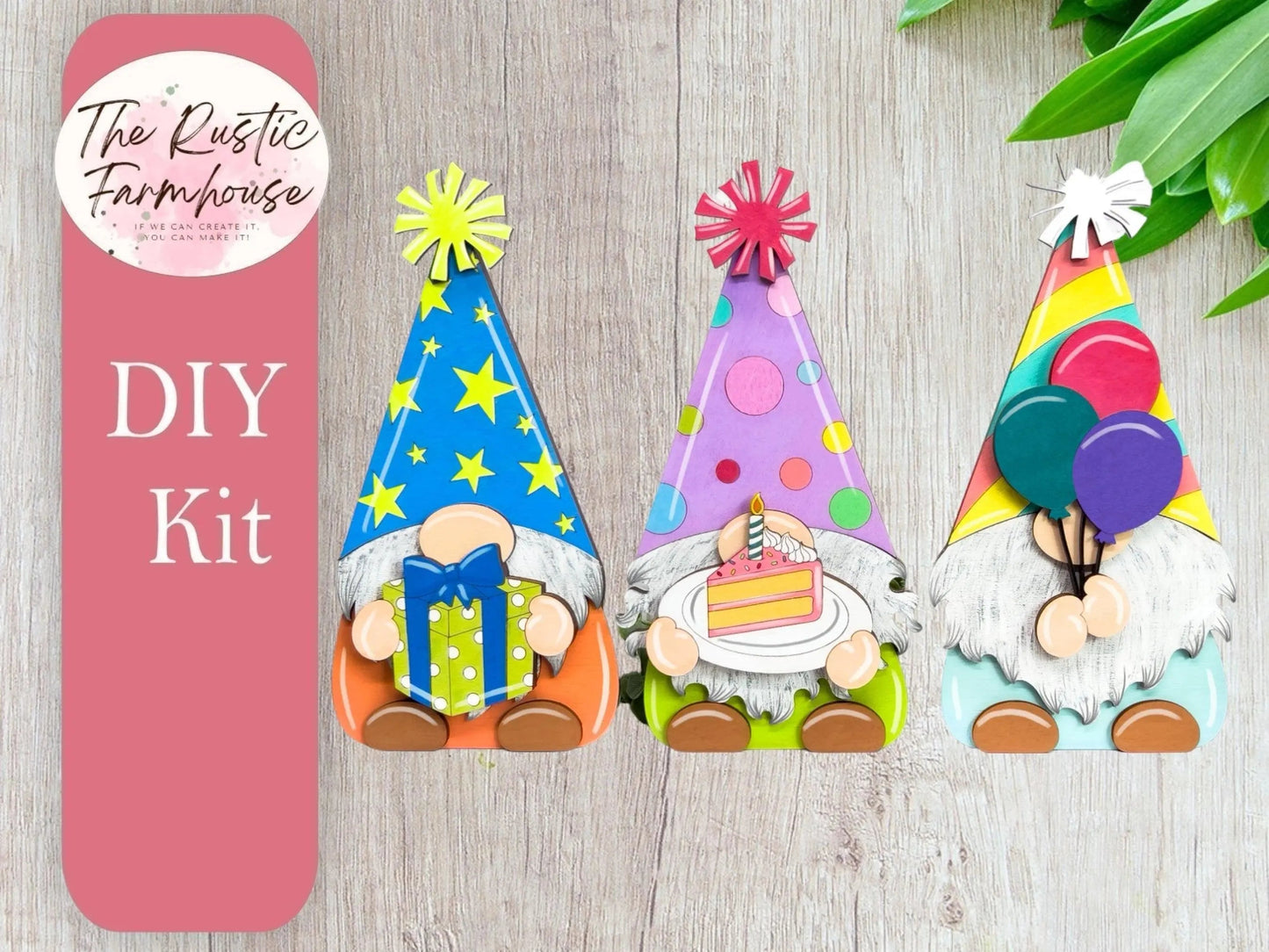 Happy Birthday Gnome Shelf Sitter, DIY Gnome kit, Tiered Tray Decor - RusticFarmhouseDecor