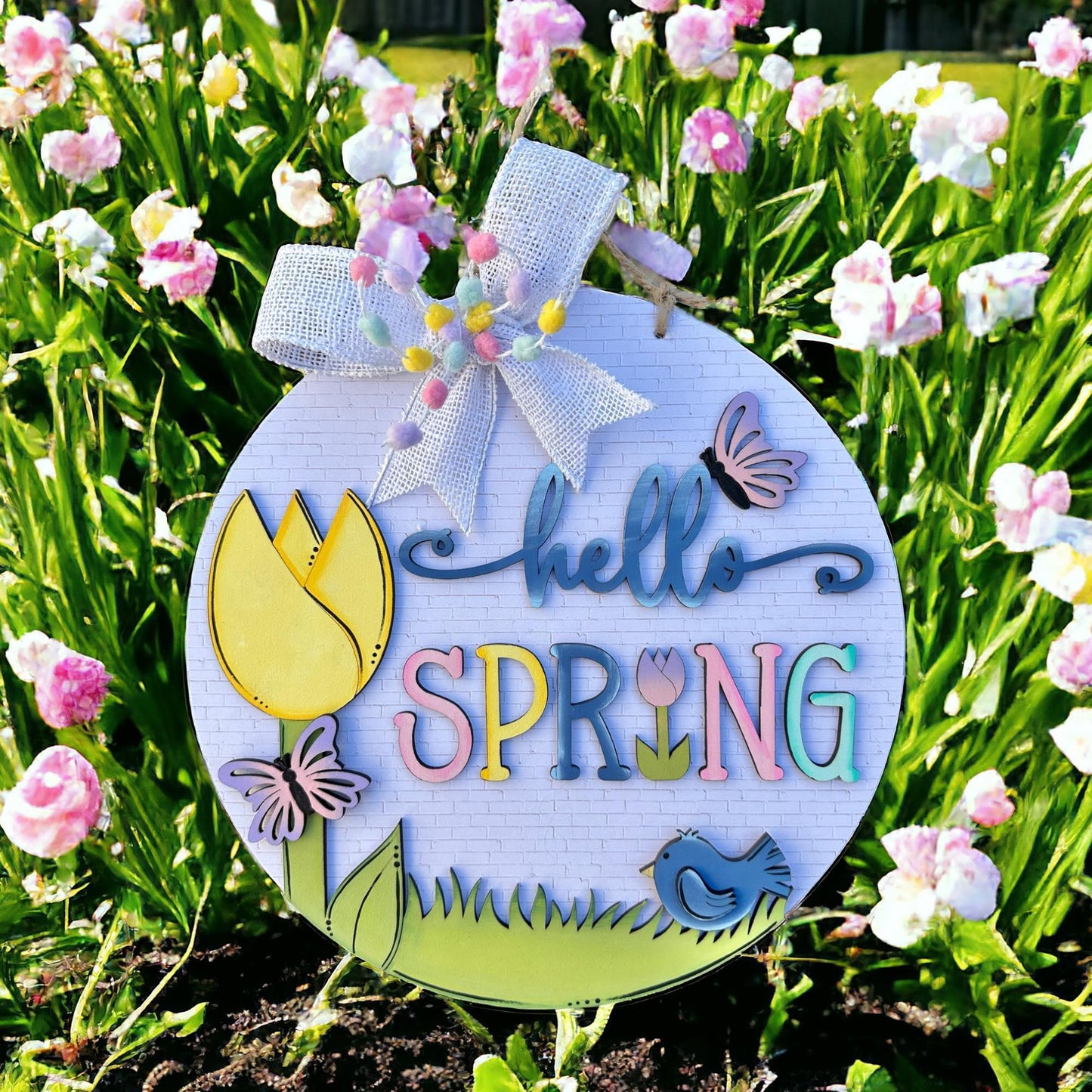Hello Spring DIY Door Hanger - Wood Blanks for Crafting - RusticFarmhouseDecor