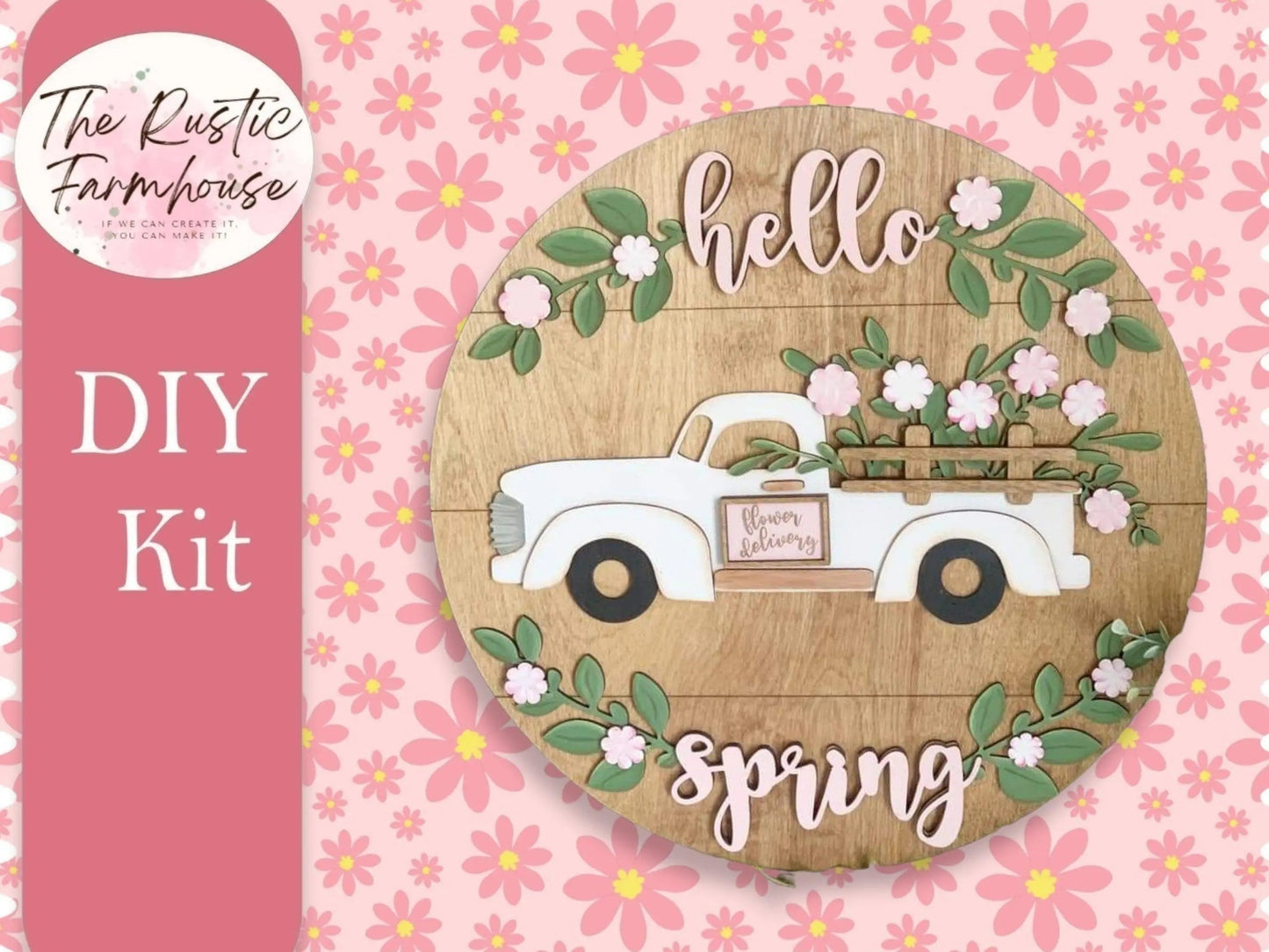 Hello Spring Truck Door Hanger, Unfinished DIY Wood Kit, Blanks to Decorate Home Decor, DIY Door Hanger - RusticFarmhouseDecor