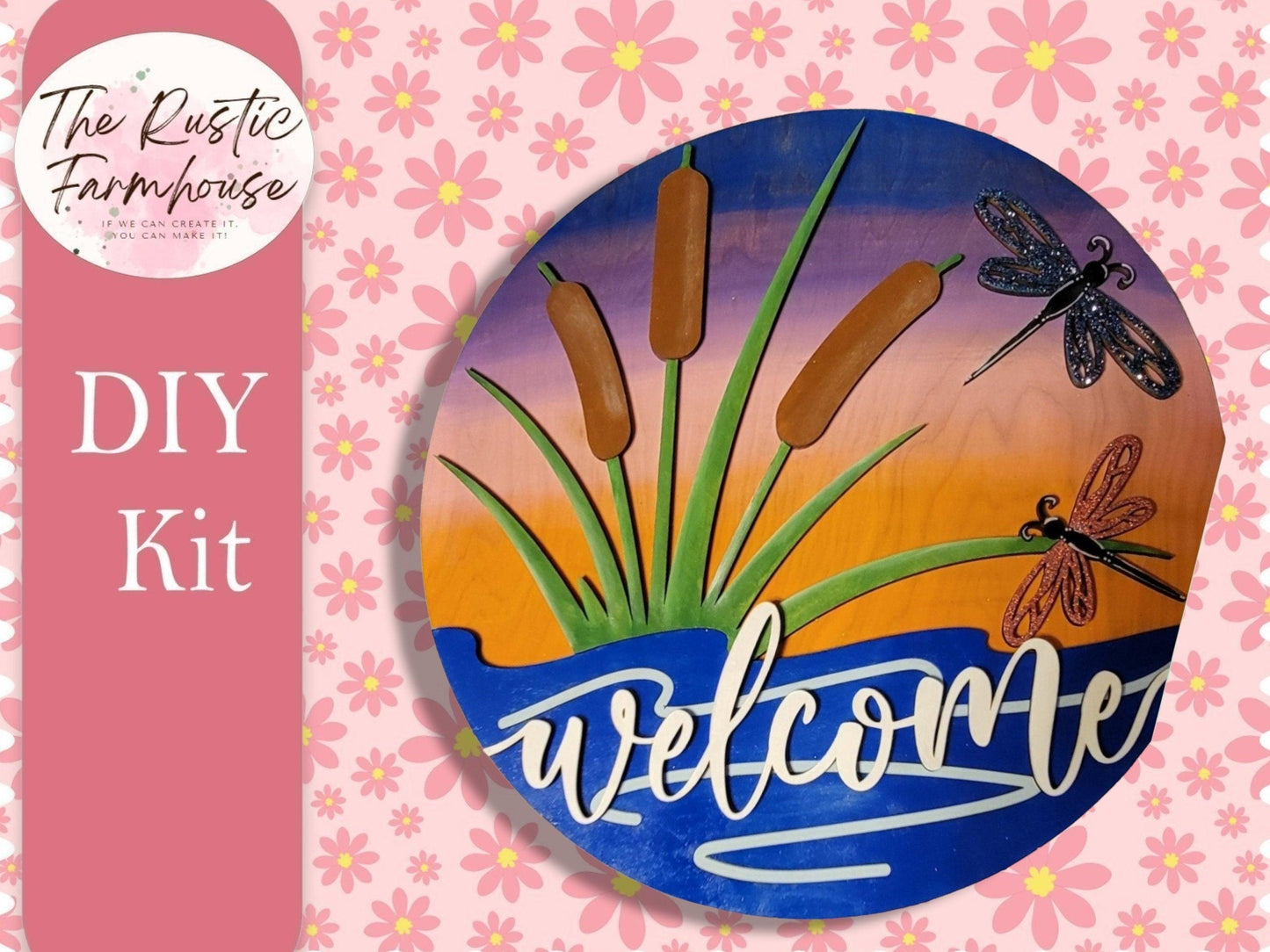 Dragonfly door sign, Welcome door sign, Summer door hanger, Dragonfly DIY sign, Welcome wooden door hanger RusticFarmhouseDecor