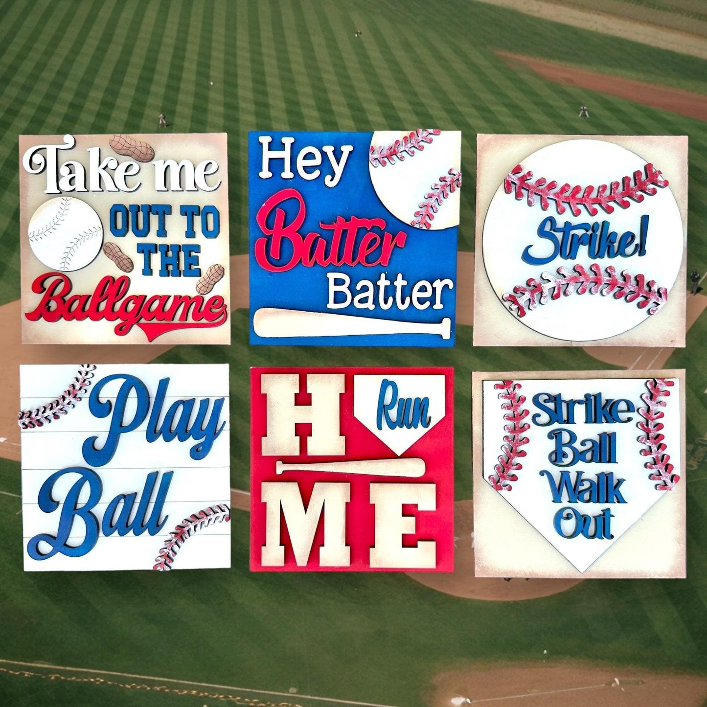 a number of baseball cards on a baseball field