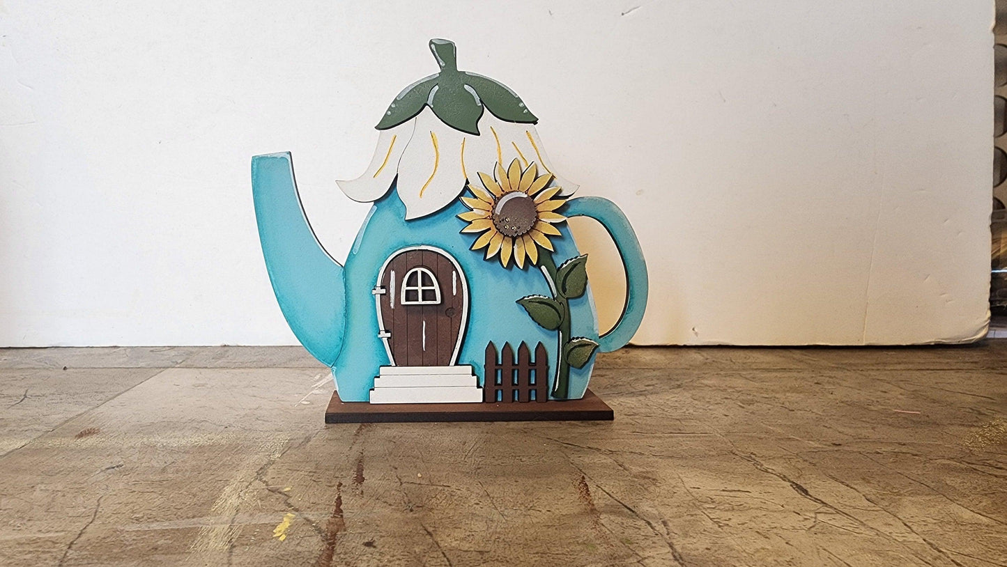 Standing Sunflower Cottage Houses Shelf Sitters Painted RusticFarmhouseDecor