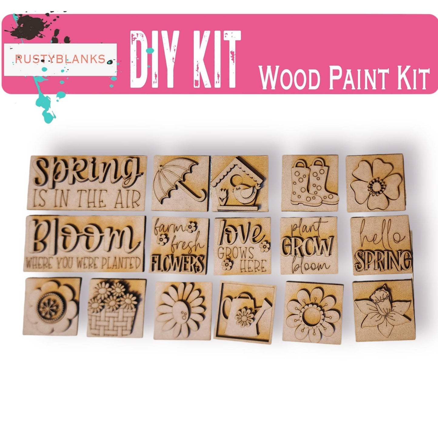 a group of wooden stamps with words on them