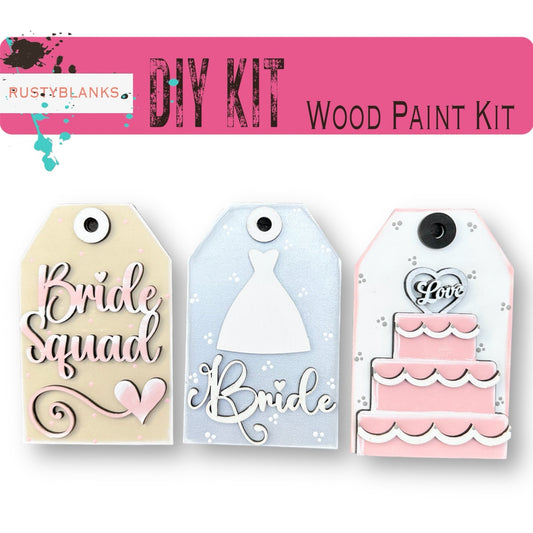 three wedding gift tags with the words diy kit