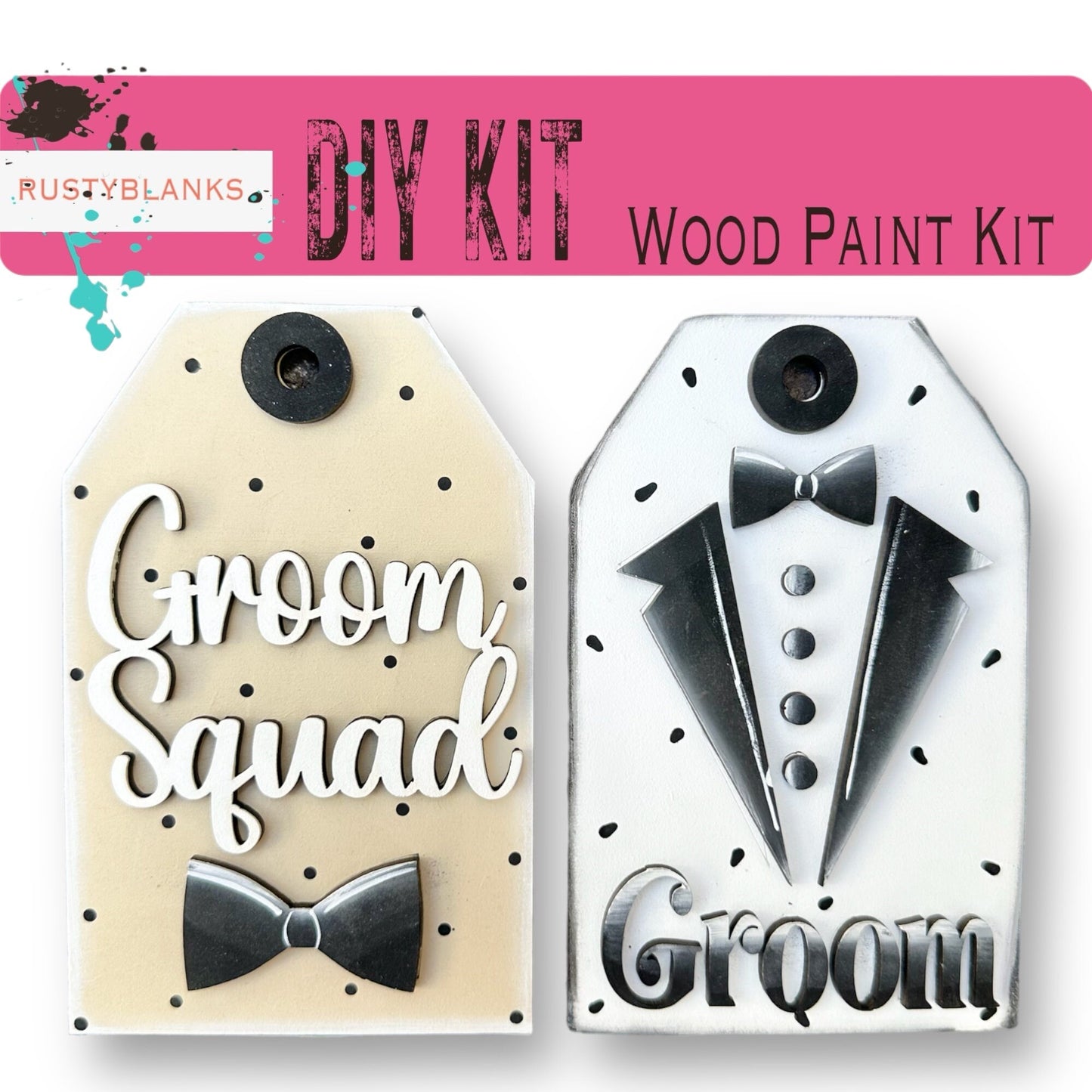 a couple of tags that say groom and groom
