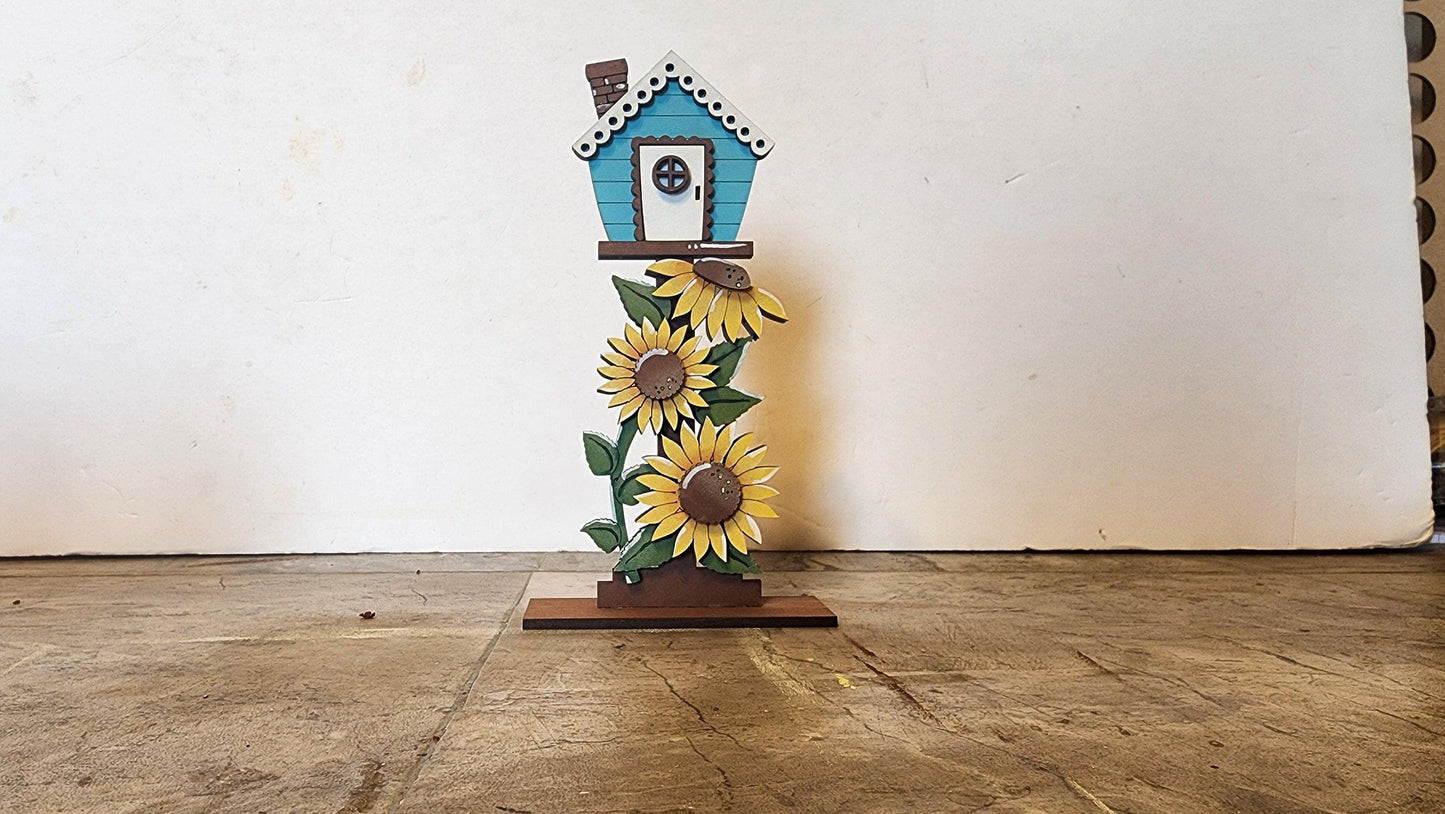 Standing Sunflower Cottage Houses Shelf Sitters Painted RusticFarmhouseDecor