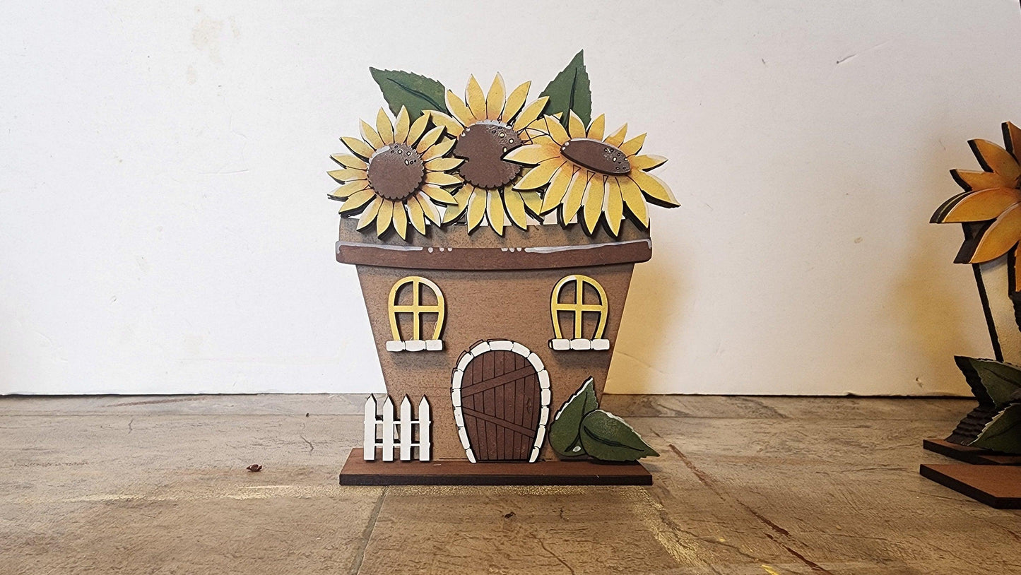 Standing Sunflower Cottage Houses Shelf Sitters Painted RusticFarmhouseDecor