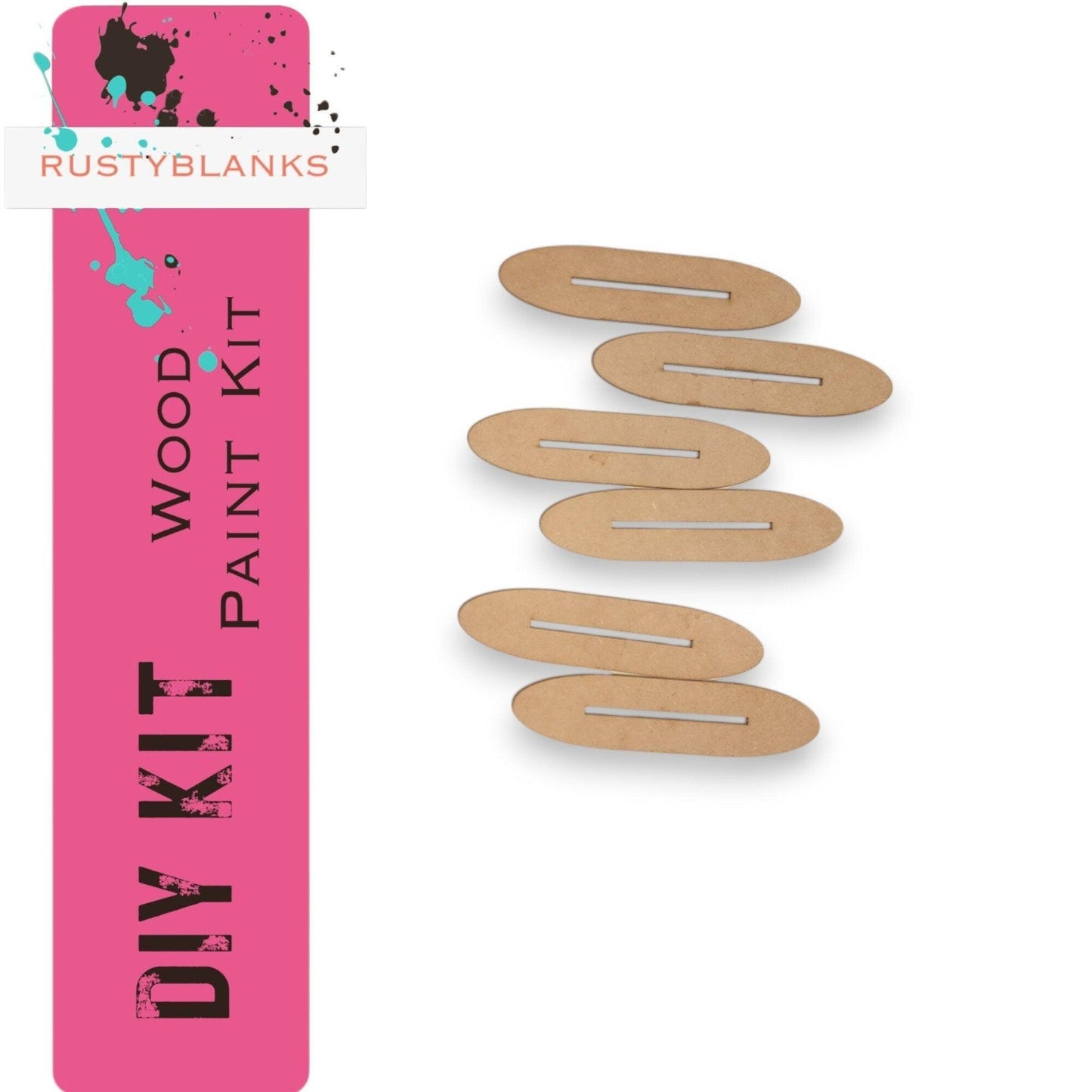 a pair of wooden hair clips next to a pink bookmark