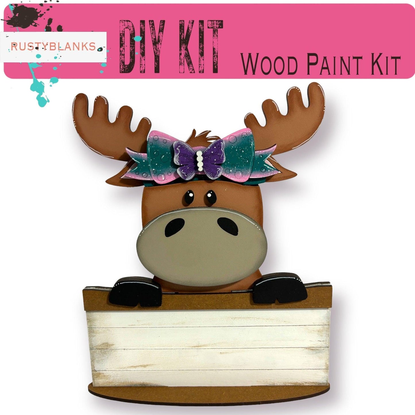 a picture of a moose with a bow on it's head