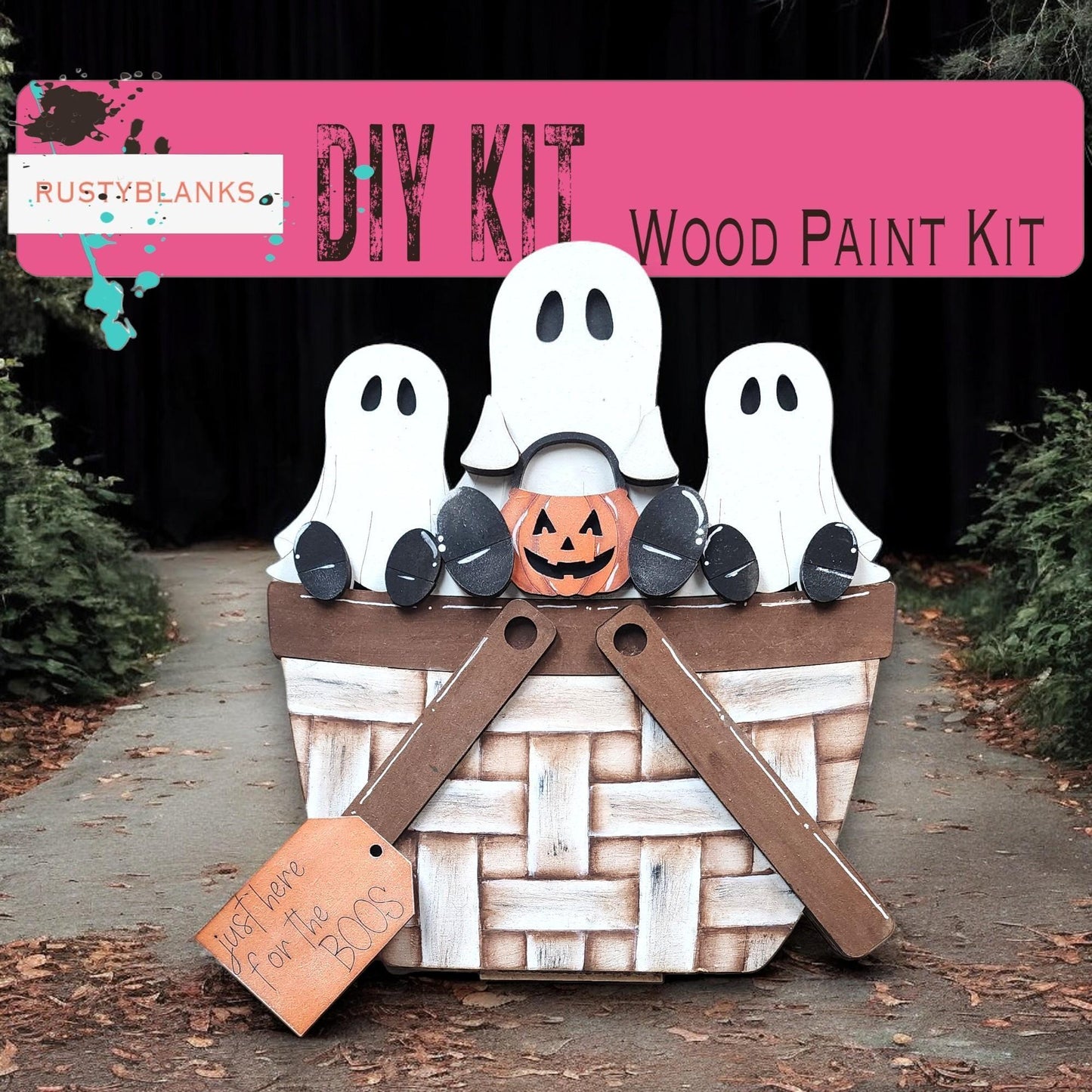 a basket filled with halloween decorations and a sign that says diy kit
