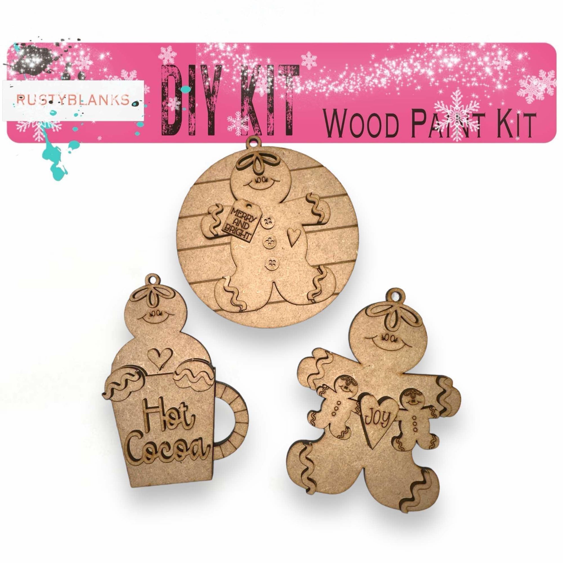 three wooden cutouts of a teddy bear and a hot dog