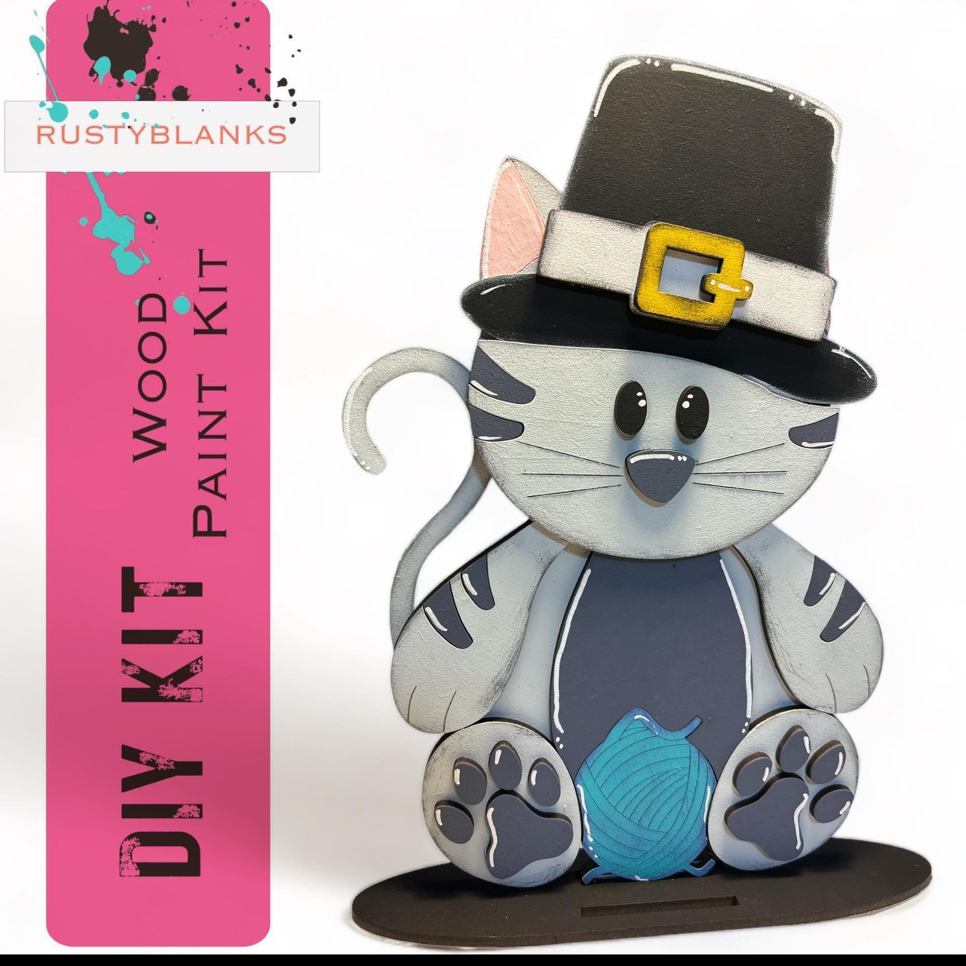 Interchangeable Cat with 13 Seasonal Hats, Insert and tile holder, Season DIY Decor - RusticFarmhouseDecor