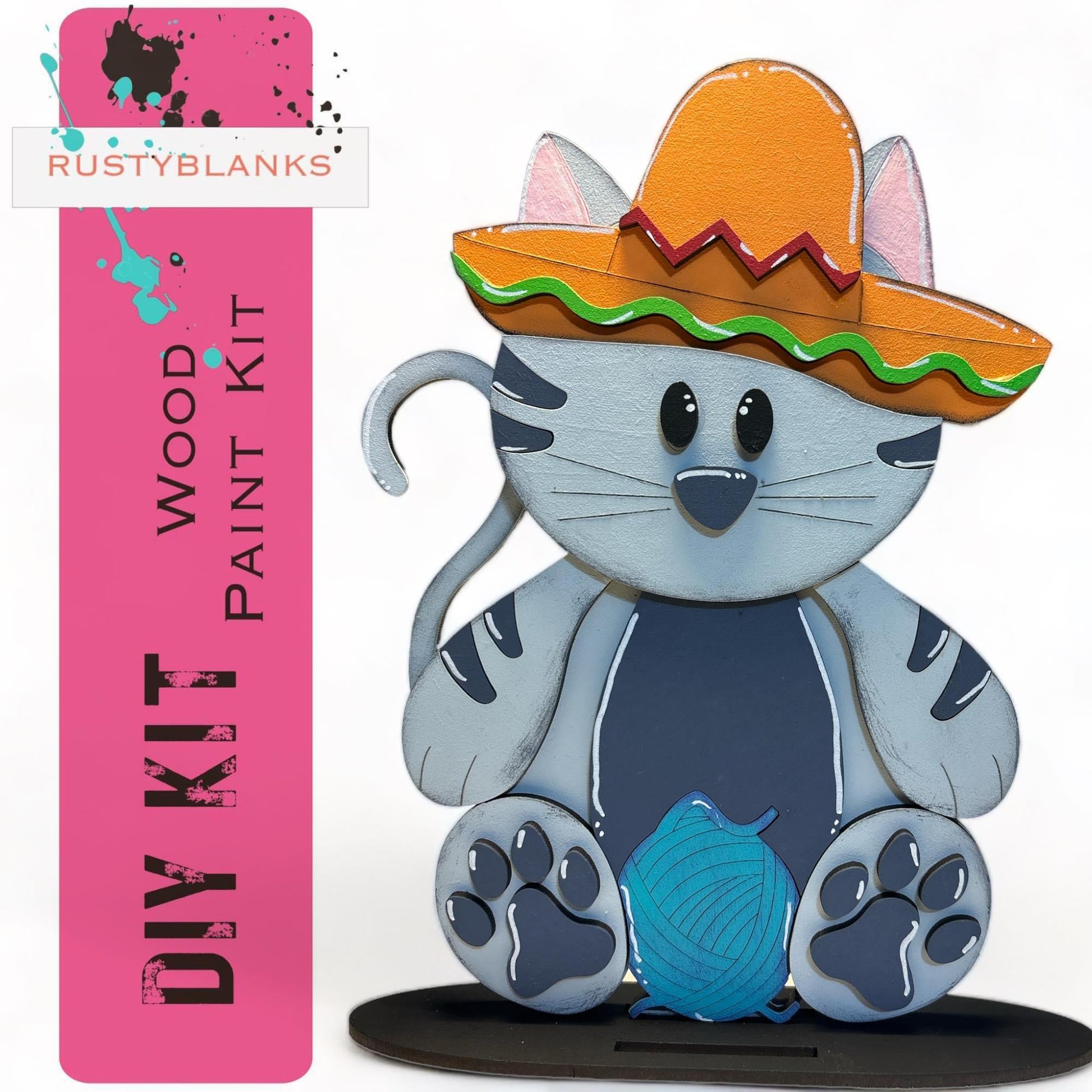 Interchangeable Cat with 13 Seasonal Hats, Insert and tile holder, Season DIY Decor - RusticFarmhouseDecor