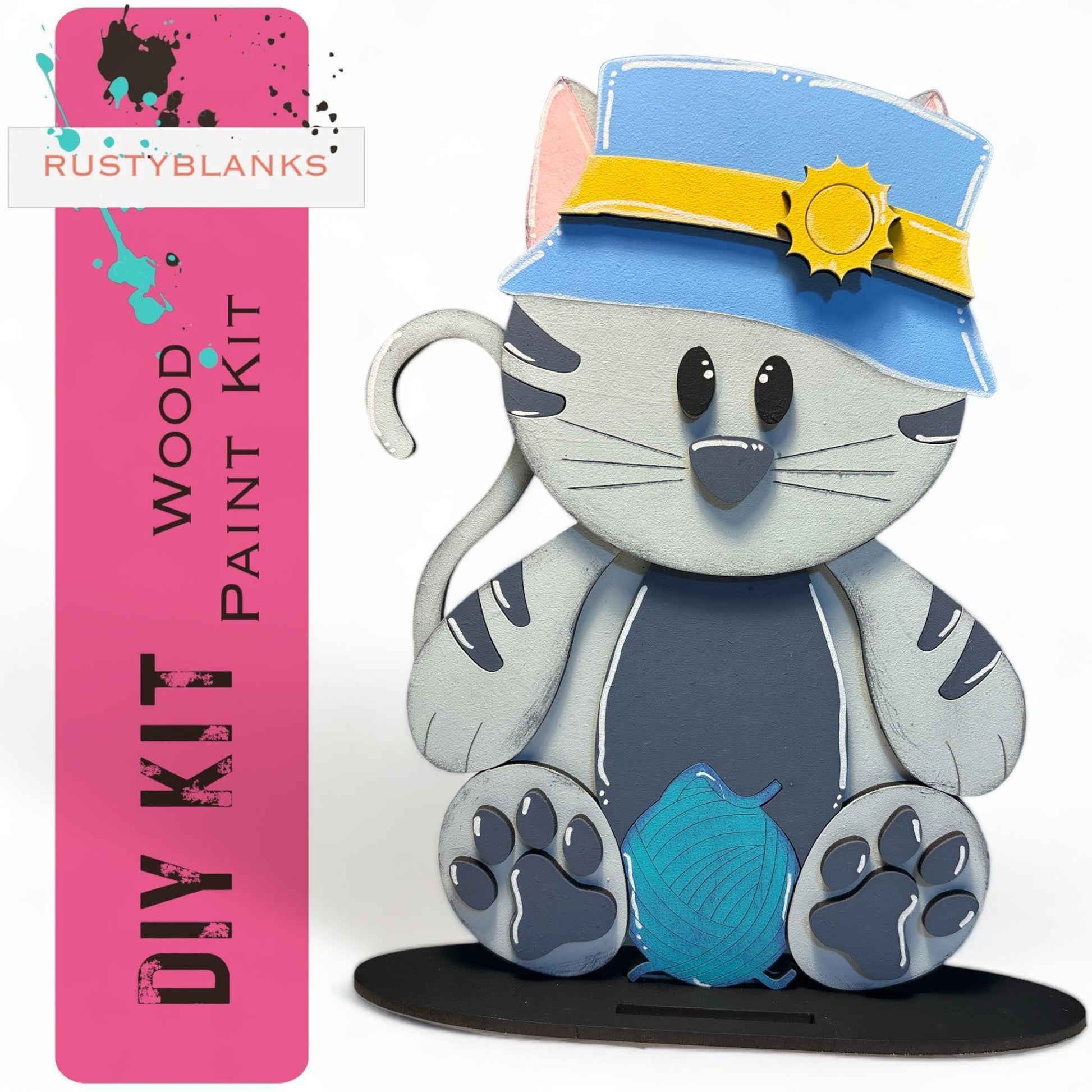 Interchangeable Cat with 13 Seasonal Hats, Insert and tile holder, Season DIY Decor - RusticFarmhouseDecor