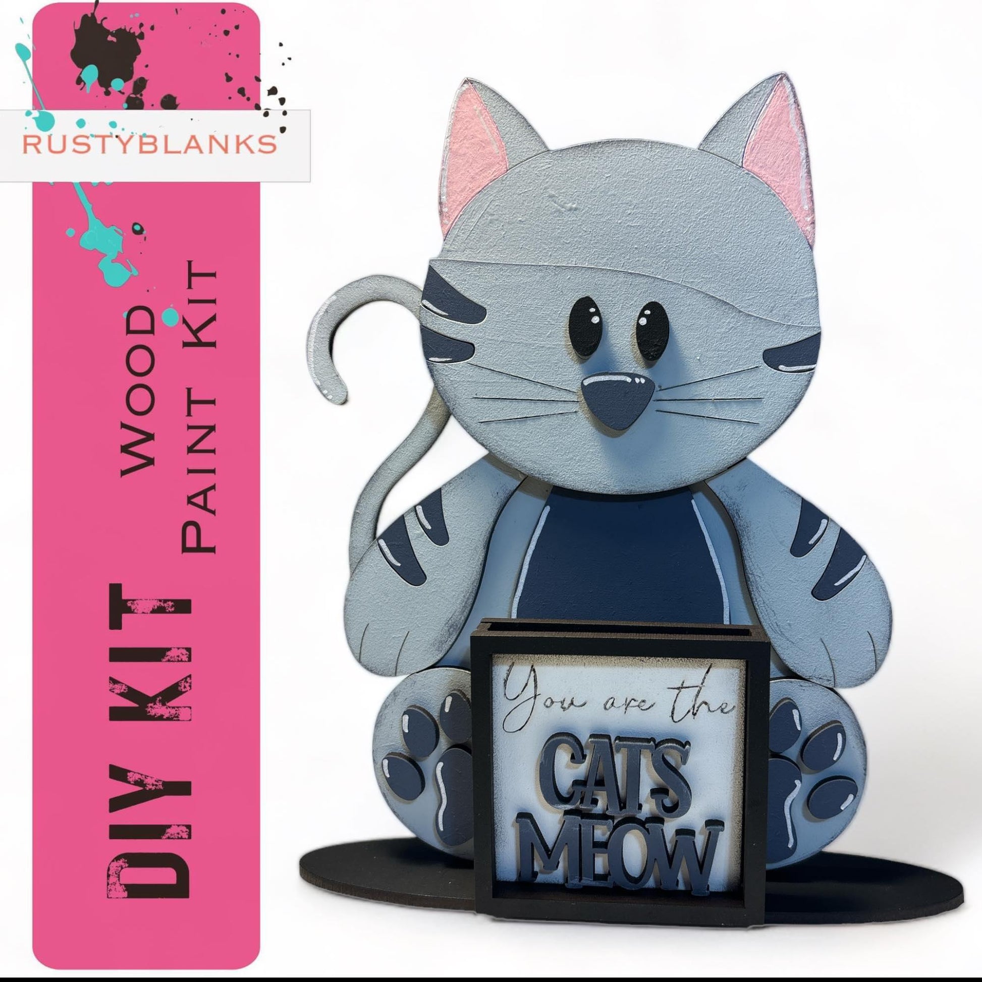 Interchangeable Cat with 13 Seasonal Hats, Insert and tile holder, Season DIY Decor - RusticFarmhouseDecor