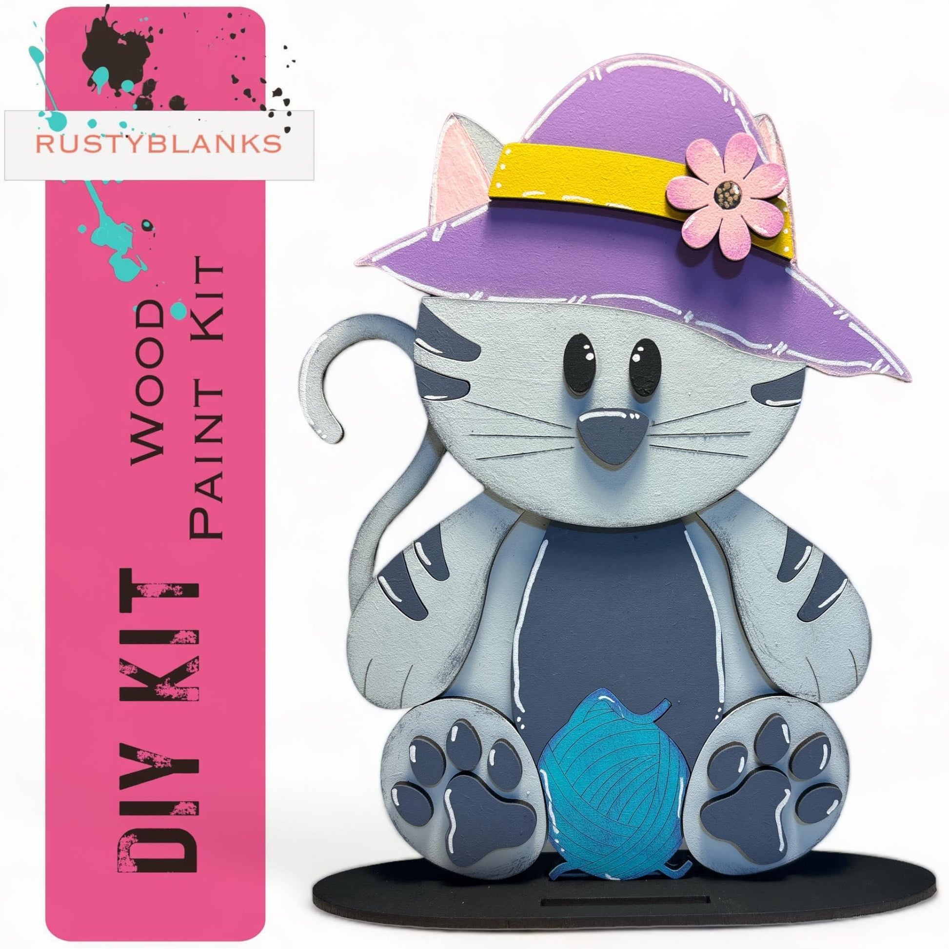 Interchangeable Cat with 13 Seasonal Hats, Insert and tile holder, Season DIY Decor - RusticFarmhouseDecor