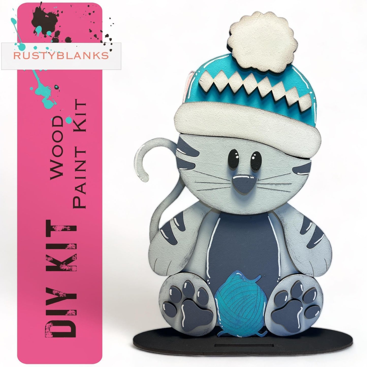 Interchangeable Cat with 13 Seasonal Hats, Insert and tile holder, Season DIY Decor - RusticFarmhouseDecor