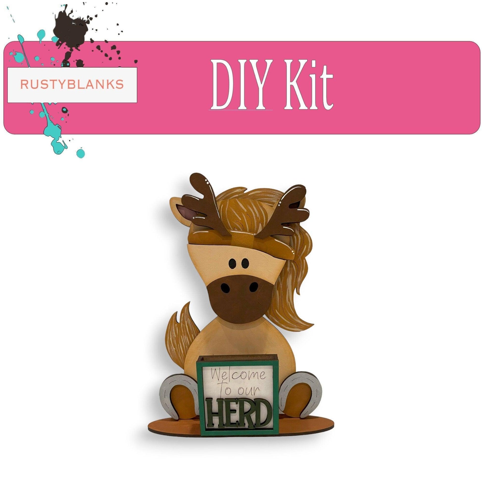 Interchangeable Horse with 11 Seasonal Hats, Insert and tile holder, Season DIY Decor - RusticFarmhouseDecor