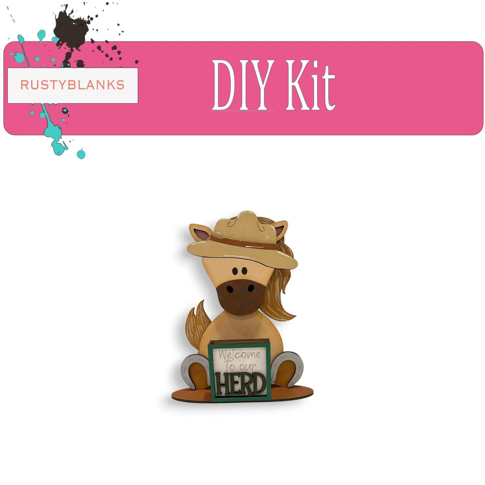 Interchangeable Horse with 11 Seasonal Hats, Insert and tile holder, Season DIY Decor - RusticFarmhouseDecor
