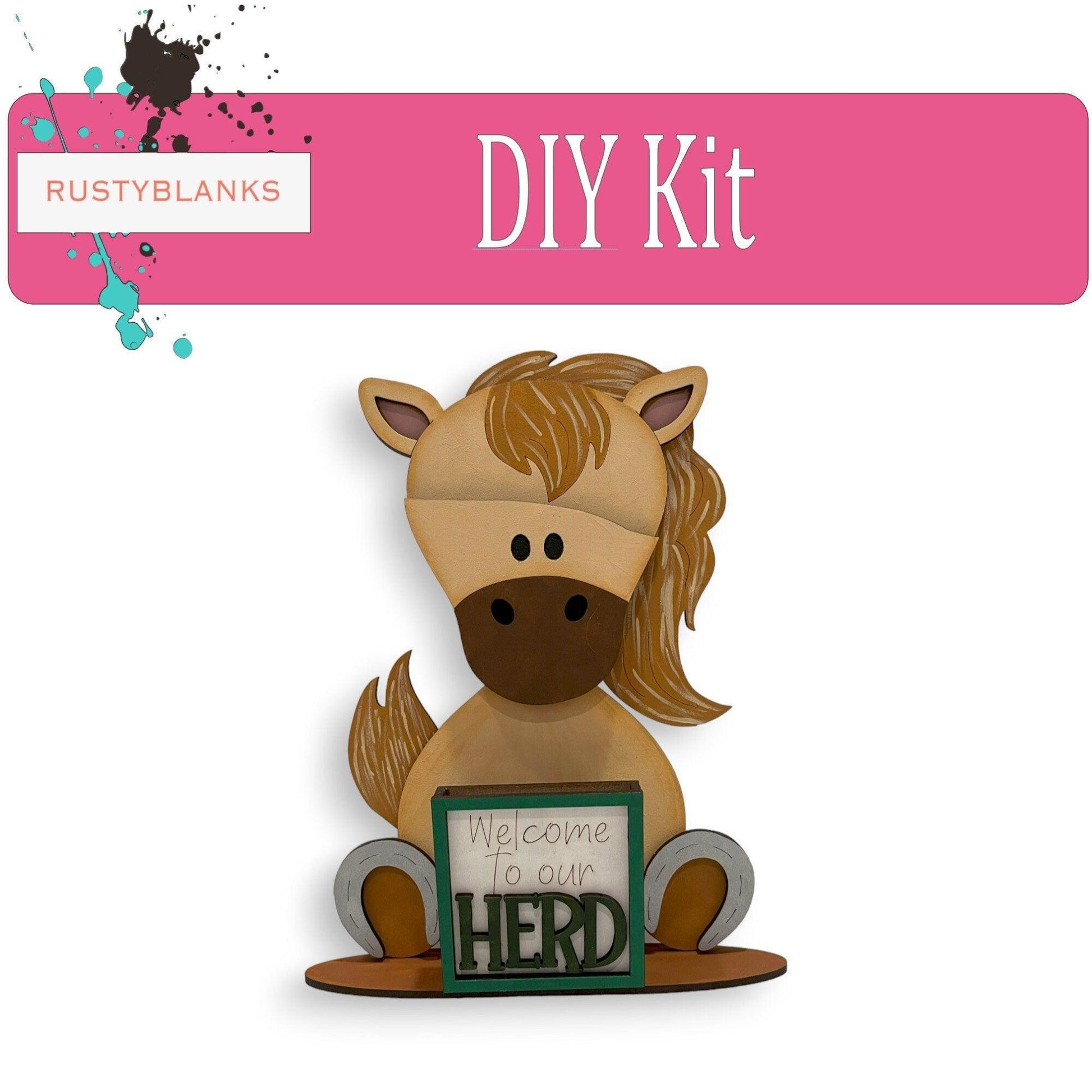 Interchangeable Horse with 11 Seasonal Hats, Insert and tile holder, Season DIY Decor - RusticFarmhouseDecor