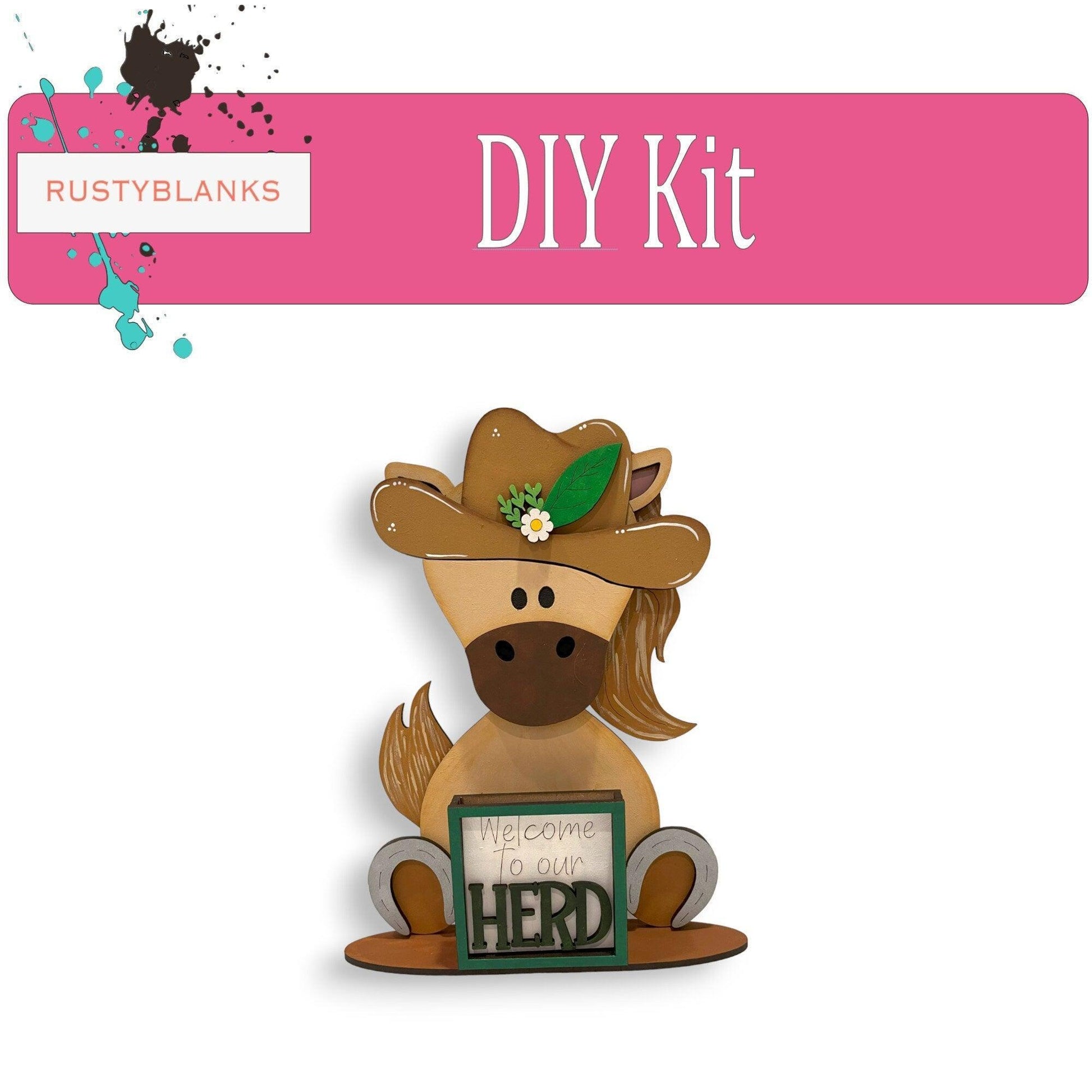 Interchangeable Horse with 11 Seasonal Hats, Insert and tile holder, Season DIY Decor - RusticFarmhouseDecor