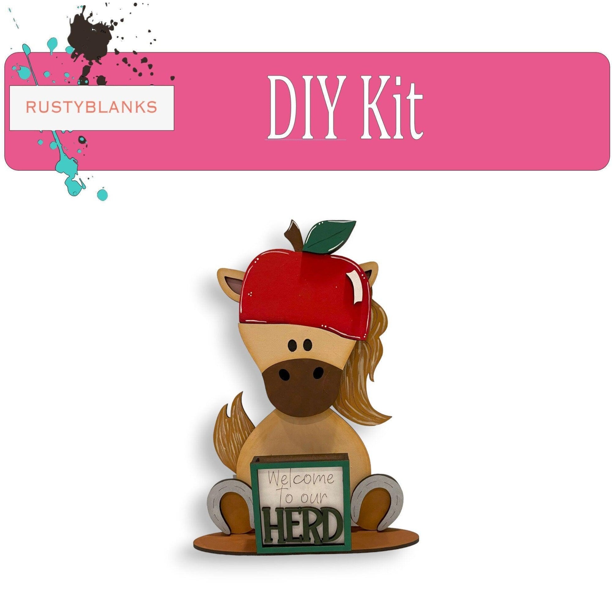 Interchangeable Horse with 11 Seasonal Hats, Insert and tile holder, Season DIY Decor - RusticFarmhouseDecor