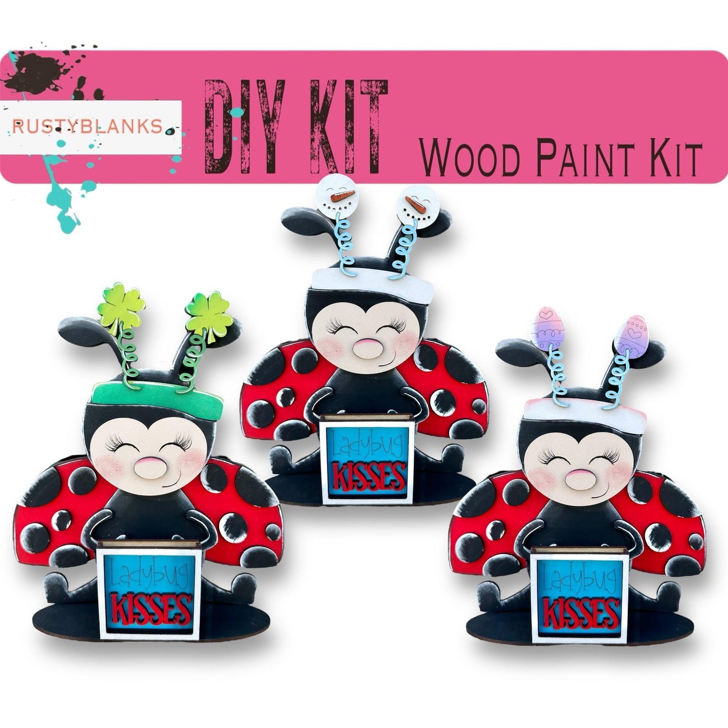 Ladybug with 12 Interchangeable Seasonal Hats, Insert and tile holder, Season DIY Decor - RusticFarmhouseDecor