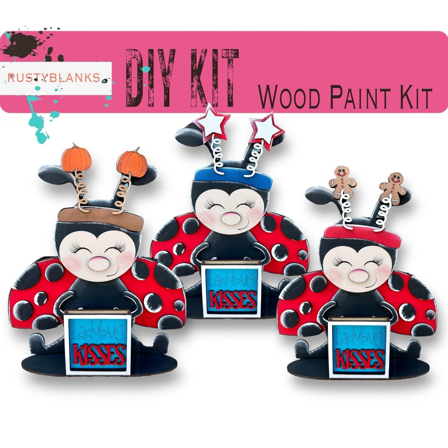 Ladybug with 12 Interchangeable Seasonal Hats, Insert and tile holder, Season DIY Decor - RusticFarmhouseDecor