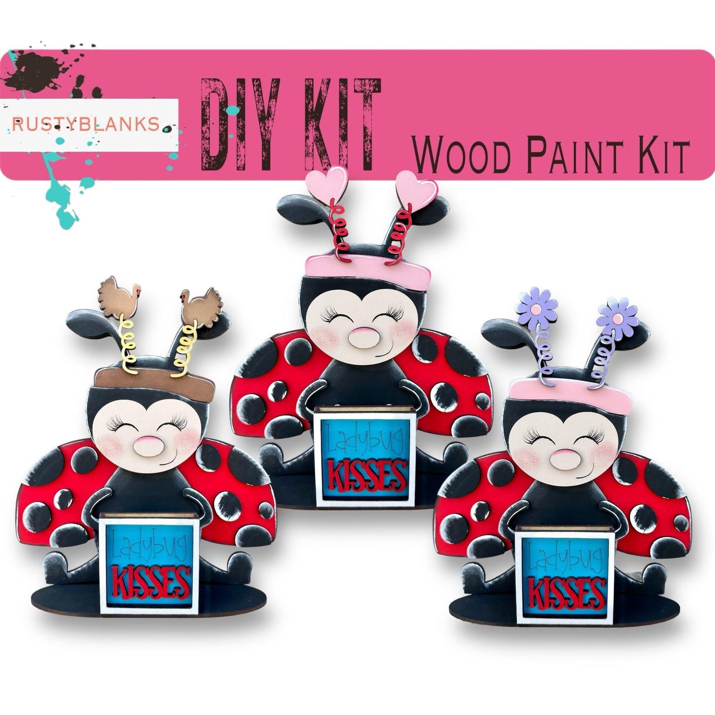 Ladybug with 12 Interchangeable Seasonal Hats, Insert and tile holder, Season DIY Decor - RusticFarmhouseDecor