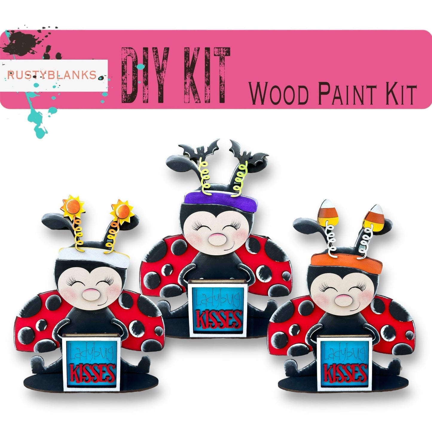 Ladybug with 12 Interchangeable Seasonal Hats, Insert and tile holder, Season DIY Decor - RusticFarmhouseDecor