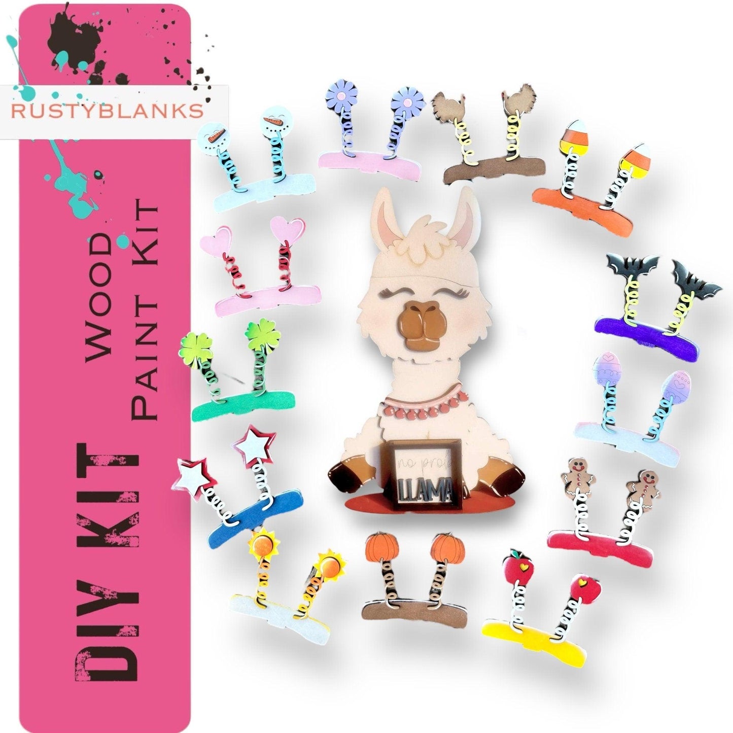 Llama with 12 Interchangeable Seasonal Hats, Insert and tile holder, Season DIY Decor - RusticFarmhouseDecor