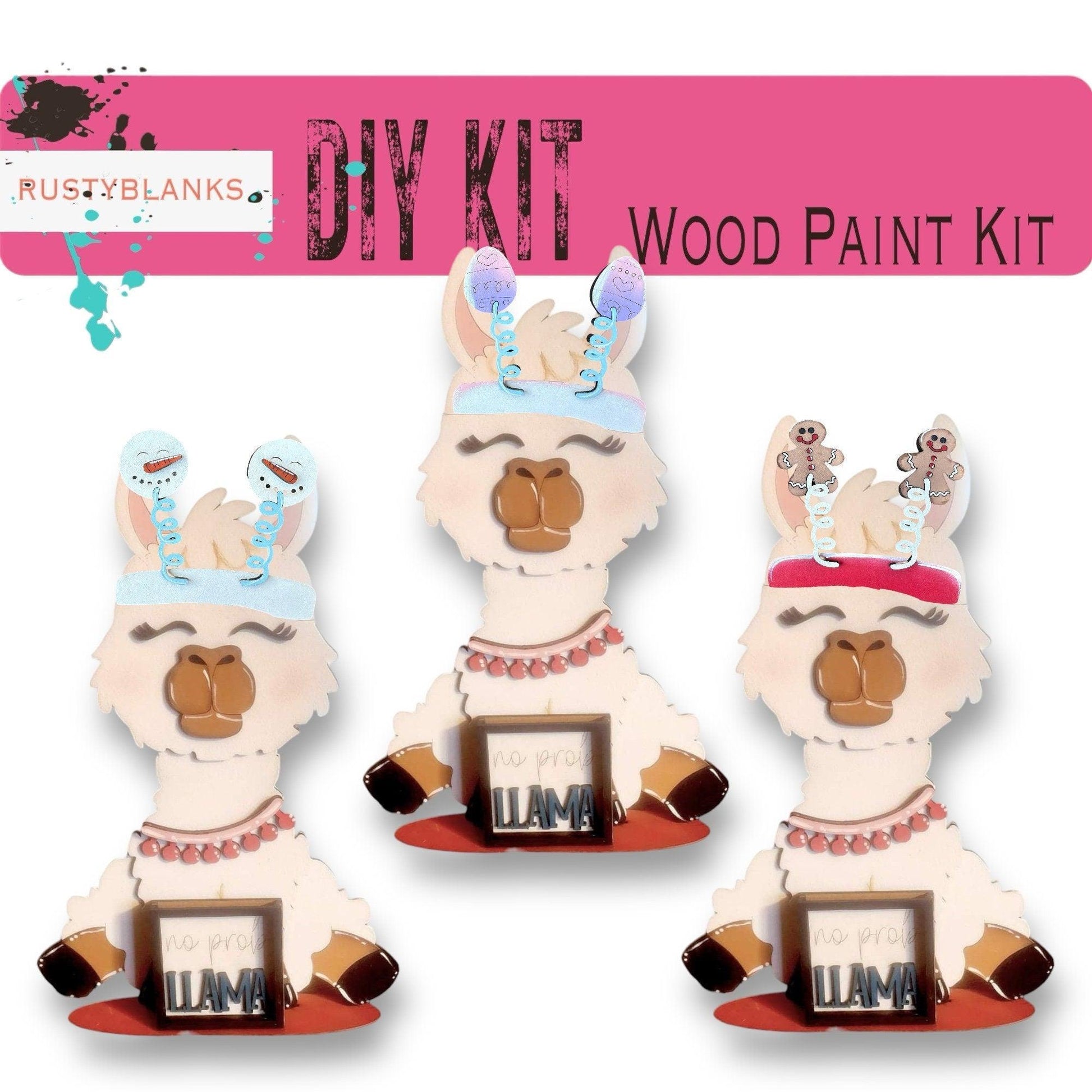 Llama with 12 Interchangeable Seasonal Hats, Insert and tile holder, Season DIY Decor - RusticFarmhouseDecor