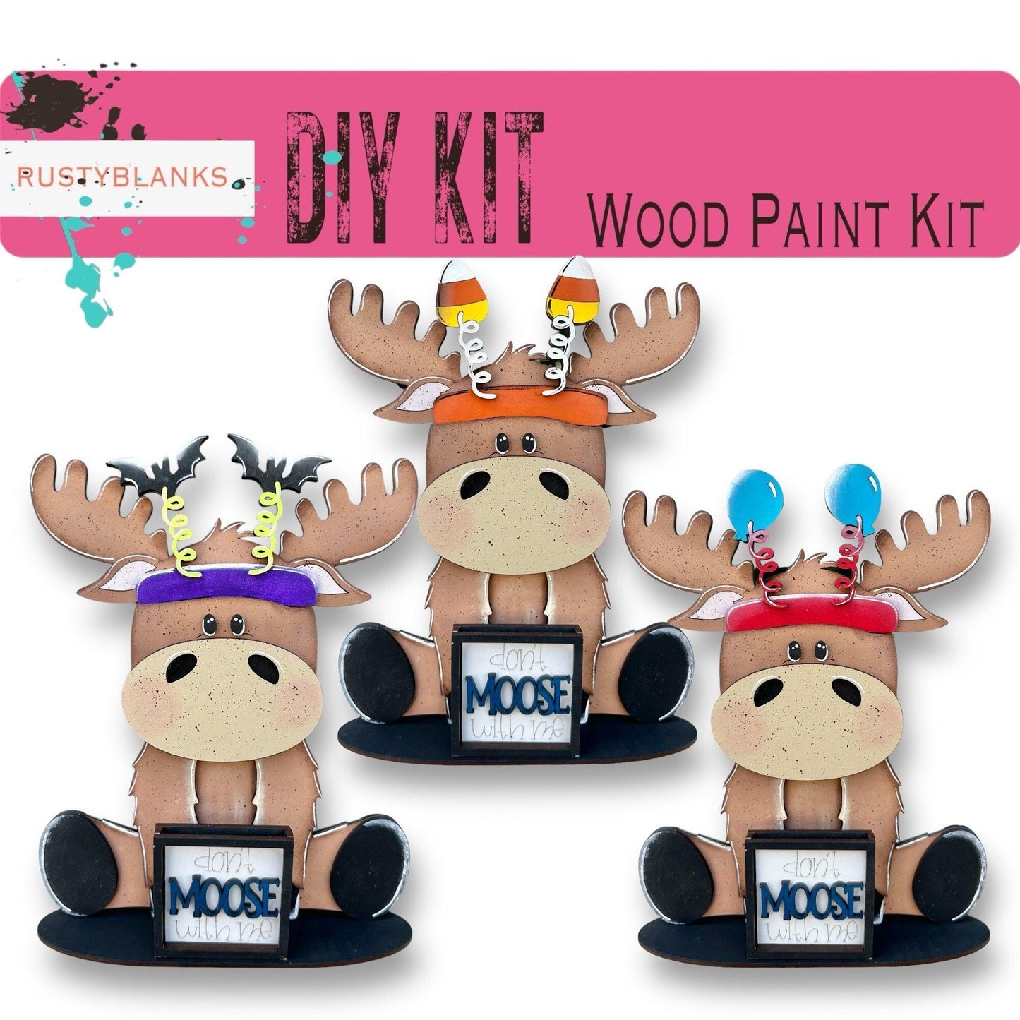 Moose with 12 Interchangeable Seasonal Hats, Insert and tile holder, Season DIY Decor - RusticFarmhouseDecor