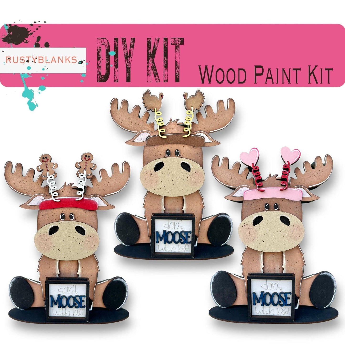 Moose with 12 Interchangeable Seasonal Hats, Insert and tile holder, Season DIY Decor - RusticFarmhouseDecor