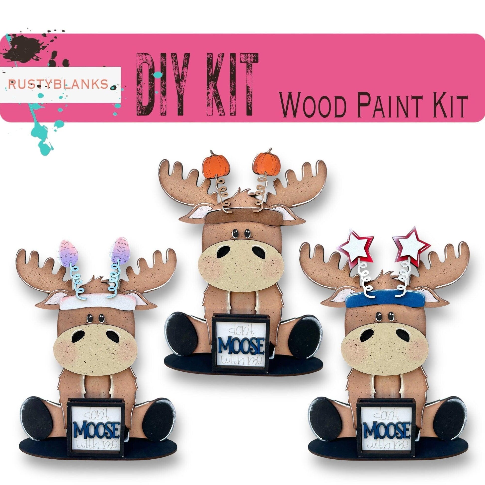 Moose with 12 Interchangeable Seasonal Hats, Insert and tile holder, Season DIY Decor - RusticFarmhouseDecor